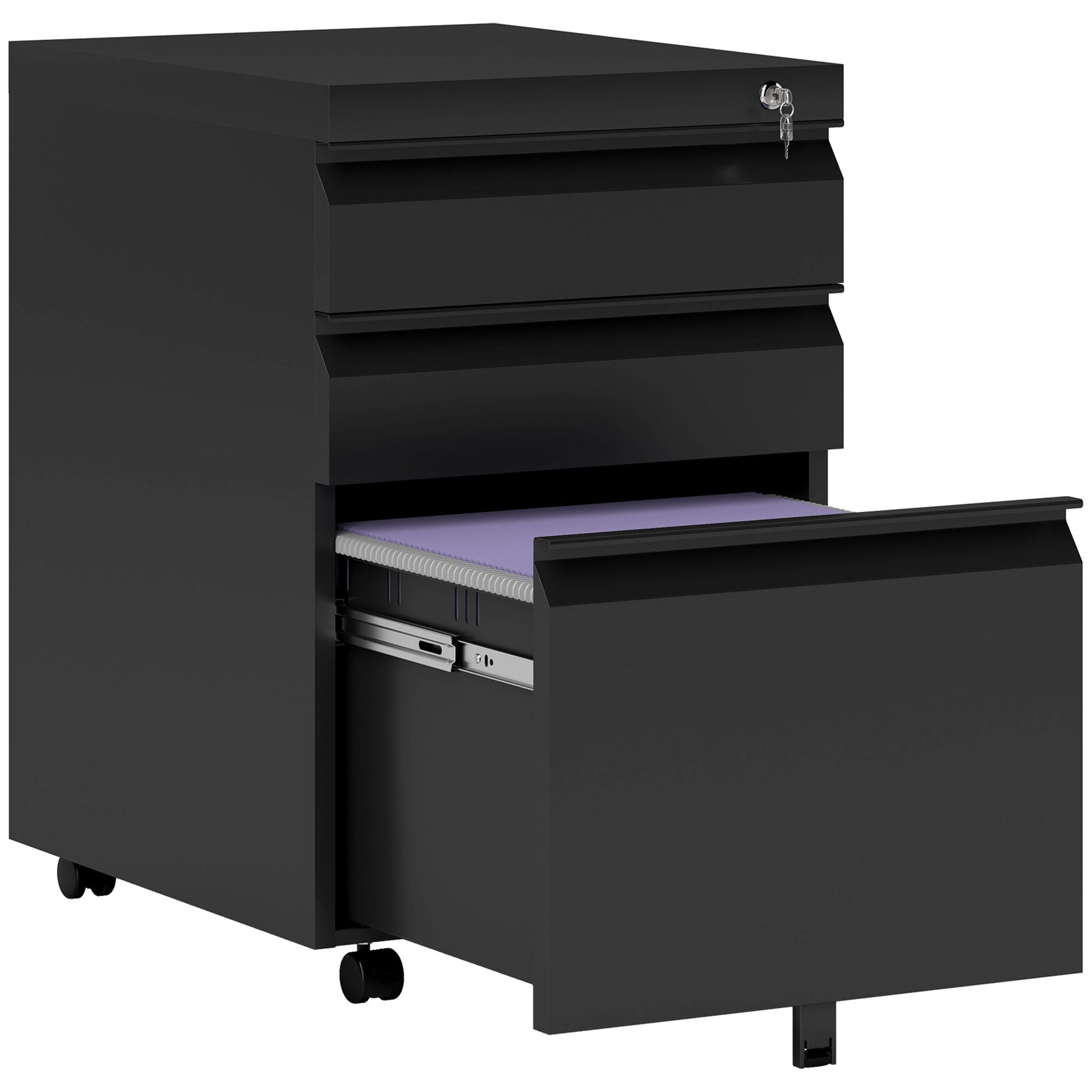 Vinsetto Mobile Vertical File Cabinet Lockable Metal Filling Cabinet with 3 Drawers Anti-tilt Design for Letter A4 Legal Size Fully Assembled Except Casters Black