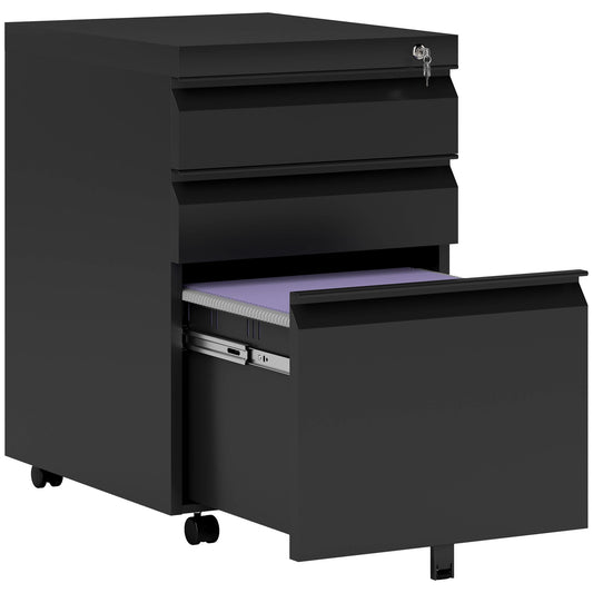 Vinsetto Mobile Vertical File Cabinet Lockable Metal Filling Cabinet with 3 Drawers Anti-tilt Design for Letter A4 Legal Size Fully Assembled Except Casters Black