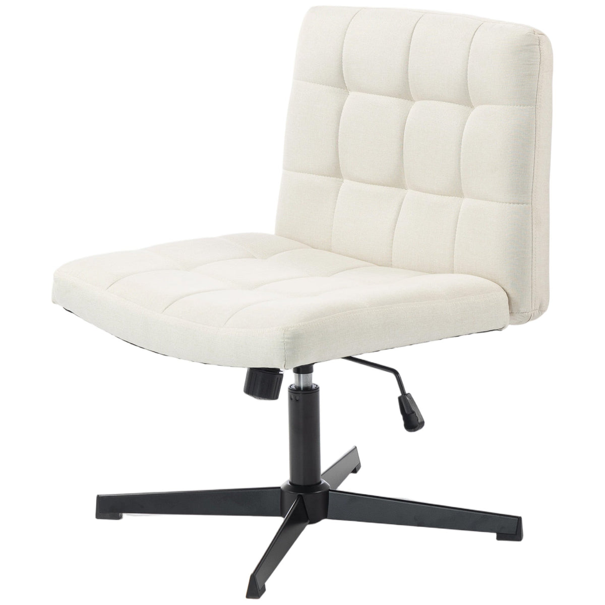 Armless Office Chair, Cross Legged Linen Computer Desk Vanity Chair with Wide Seat, Rocking Function, Swivel, Adjustable Height for Home Office, Study, Bedroom, Makeup, Beige