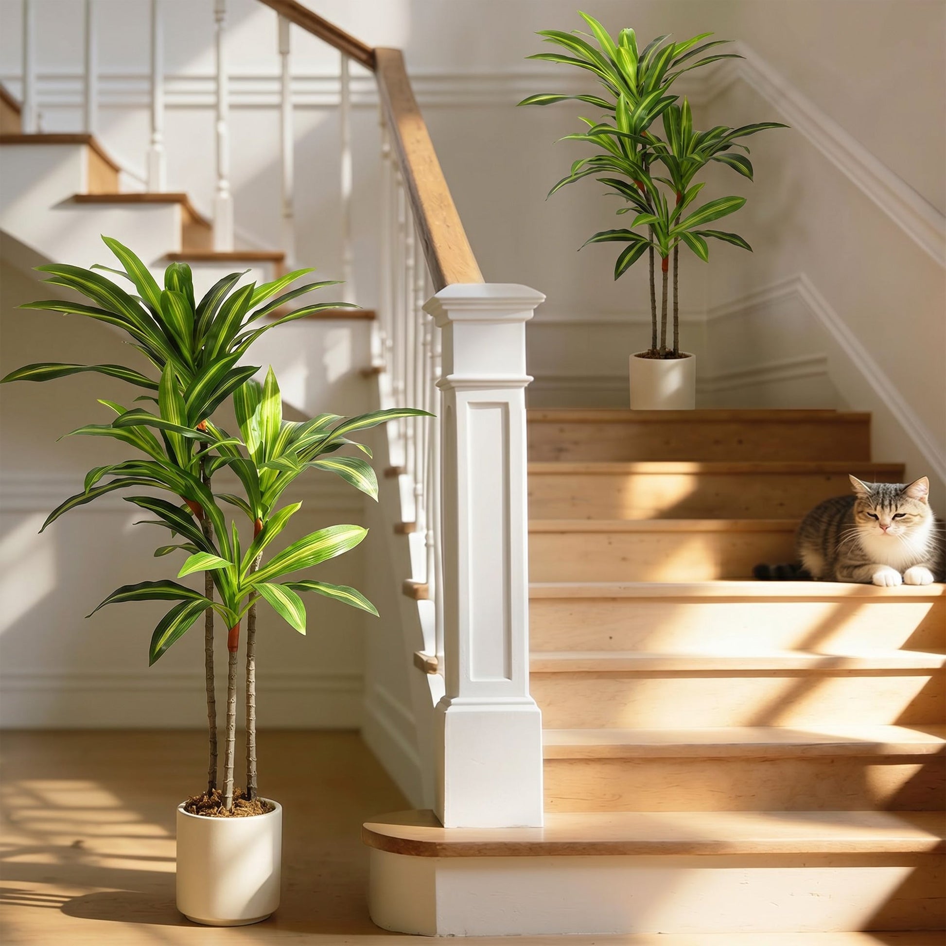 Set of 2 120cm Artificial Dracaena Trees, Decorative Artificial Plants with Bendable Trunks and White Planters for Living Room Bedroom Home Office Decor, Green