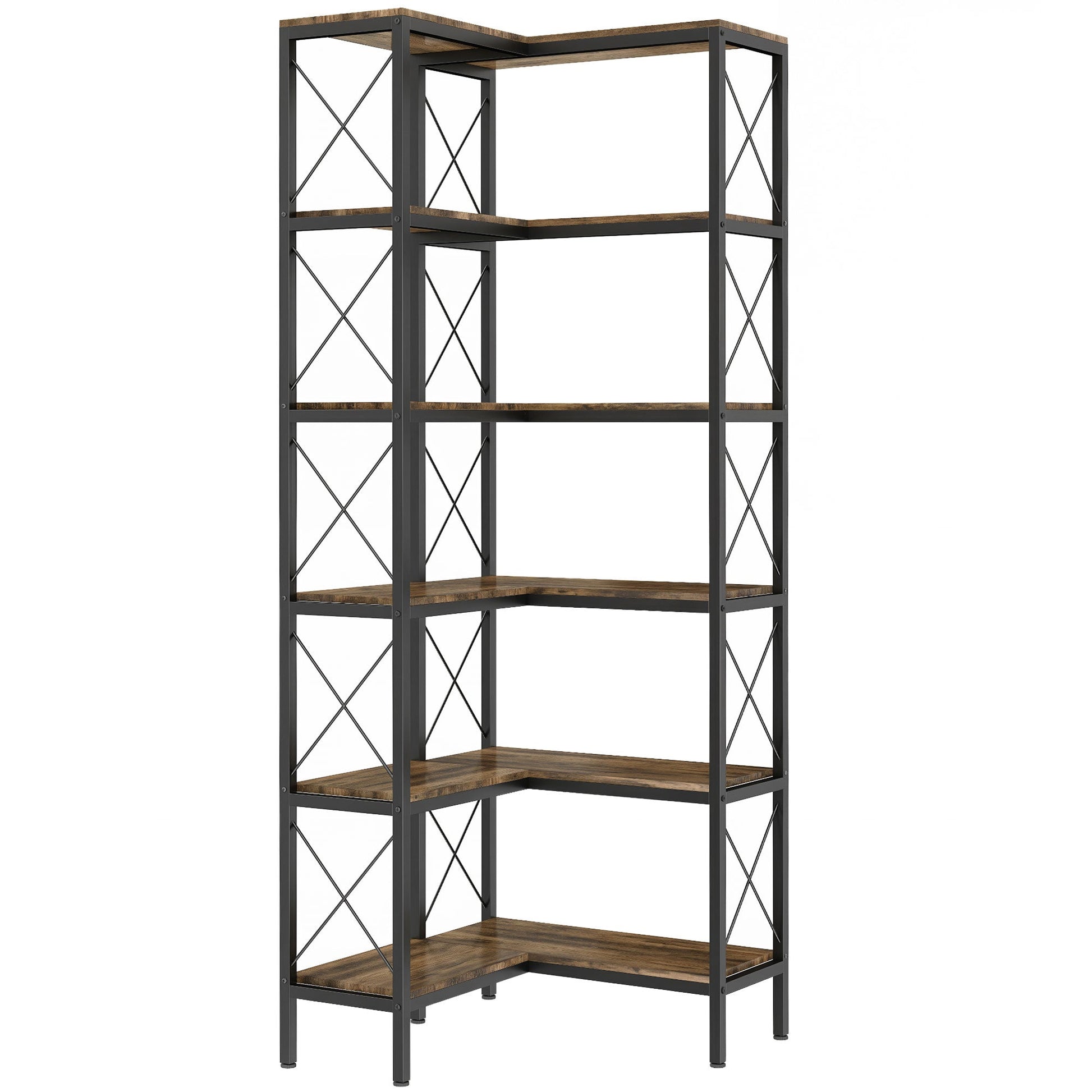 5-Tier Corner Bookshelf, L-Shaped Bookcase, Freestanding Display Shelf with Metal Frame for Living Room, Home Office, Bedroom, 60 x 60 x 167 cm, Rustic Brown