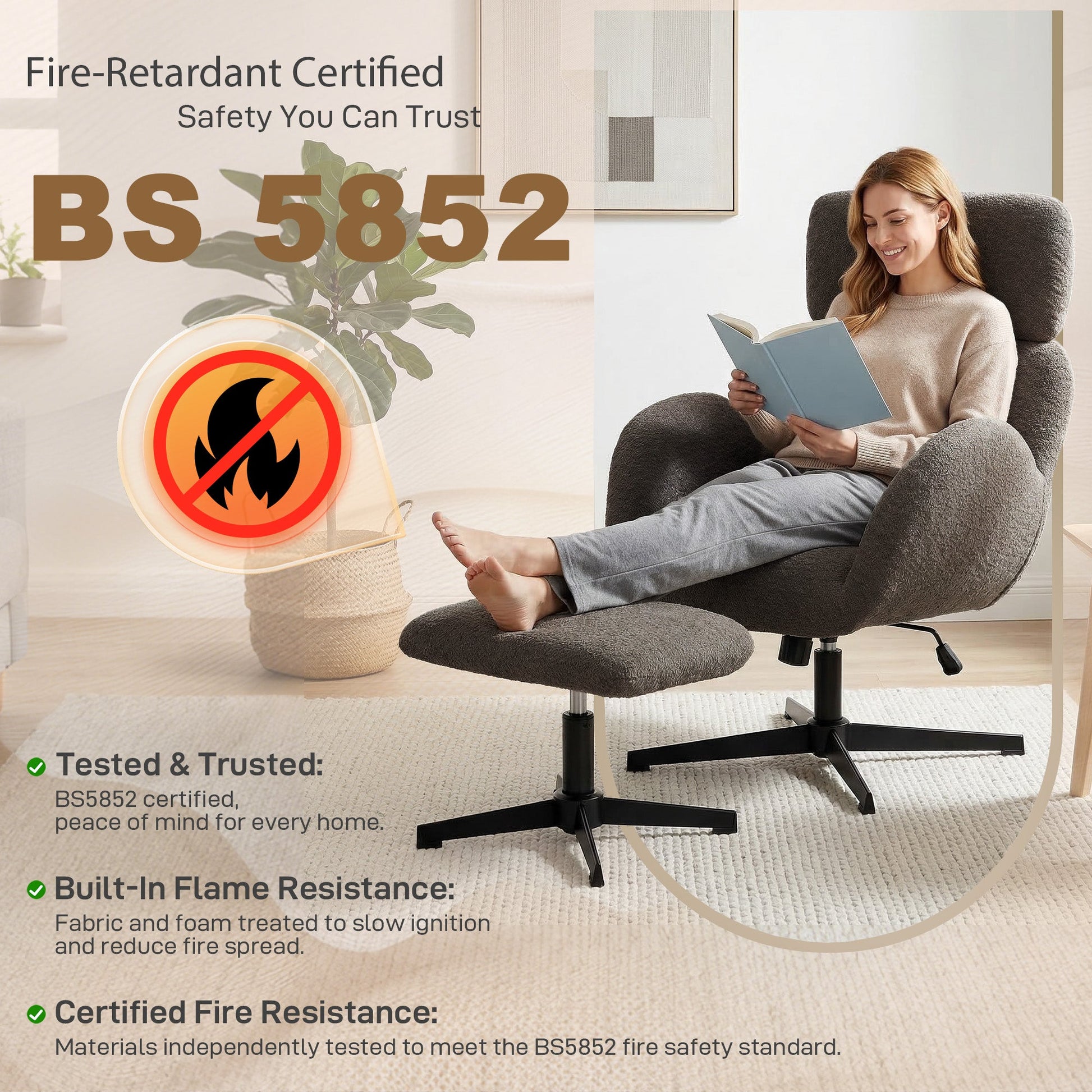 Swivel Armchair and Footstool Set, Raindrop Velvet Height Adjustable Accent Chair with Adjustable Headrest, Rocking Function, Wide Back, Modern Lounge Chair for Living Room, Light Brown