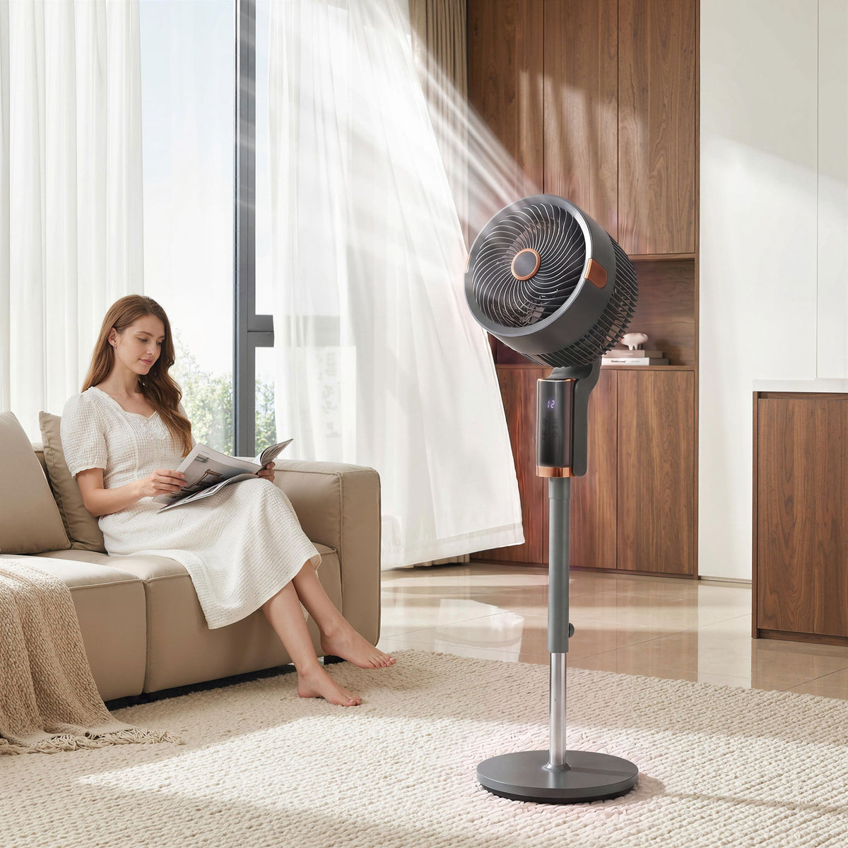 20 dB Silent Standing Fan for Bedroom, 44" Pedestal Fan with 55° Oscillating, 90° Vertical Tilt, 8 Speeds, LED Light, Remote Control, 12H Timer, Adjustable Height, Grey