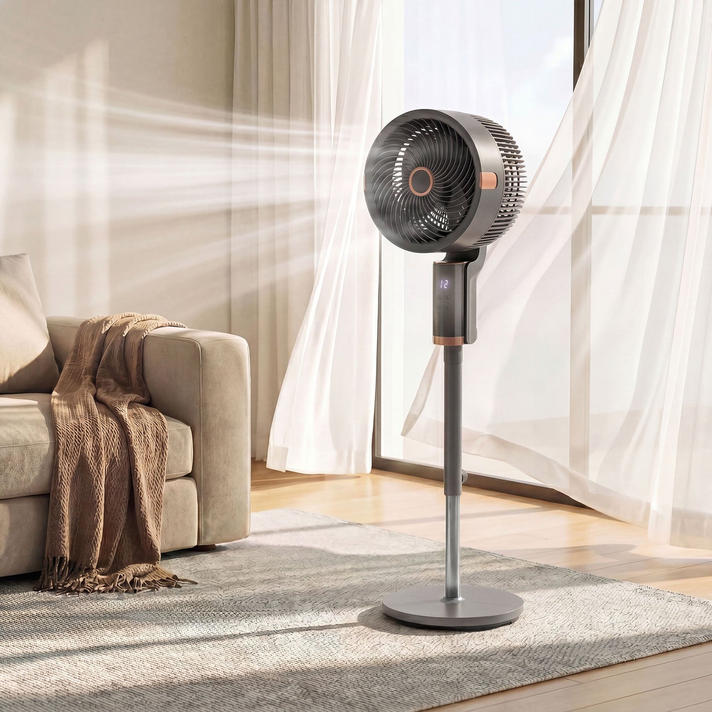 20 dB Silent Standing Fan for Bedroom, 44" Pedestal Fan with 55° Oscillating, 90° Vertical Tilt, 8 Speeds, LED Light, Remote Control, 12H Timer, Adjustable Height, Grey
