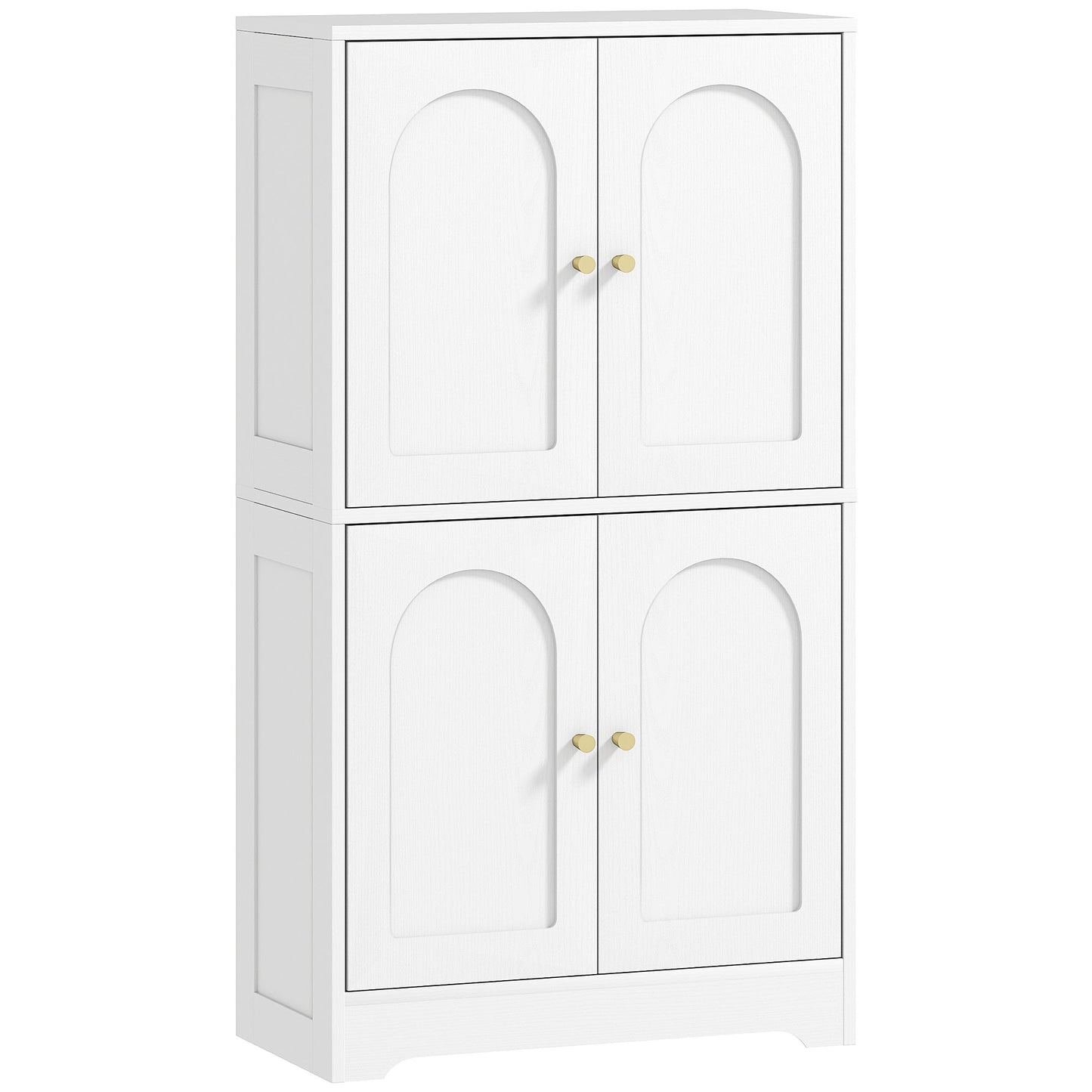 110cm Kitchen Cupboard, Freestanding Kitchen Storage Cabinet with 4 Arched Doors and 2 Adjustable Shelves, Modern Pantry Cupboard for Dining Room, White
