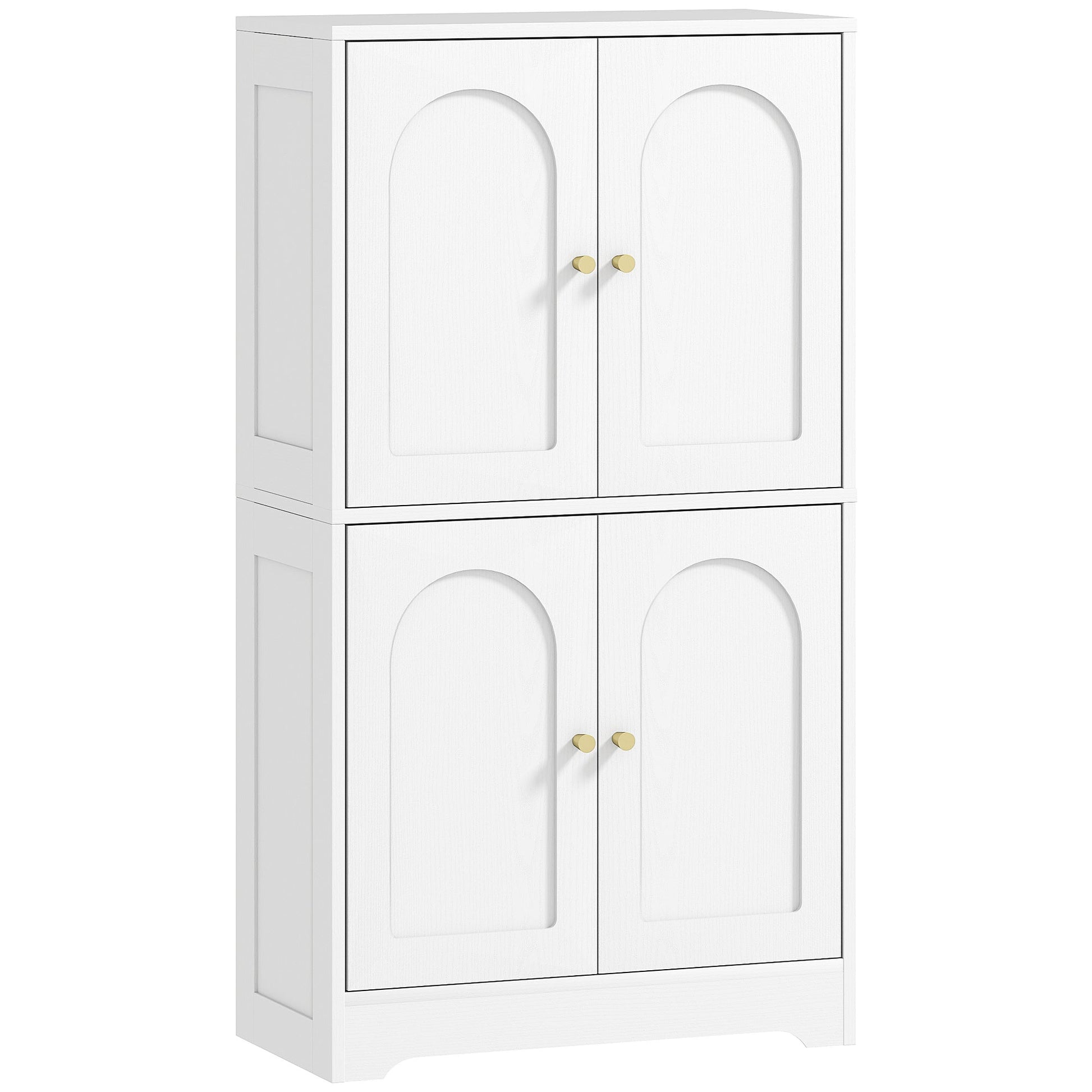 110cm Kitchen Cupboard, Freestanding Kitchen Storage Cabinet with 4 Arched Doors and 2 Adjustable Shelves, Modern Pantry Cupboard for Dining Room, White