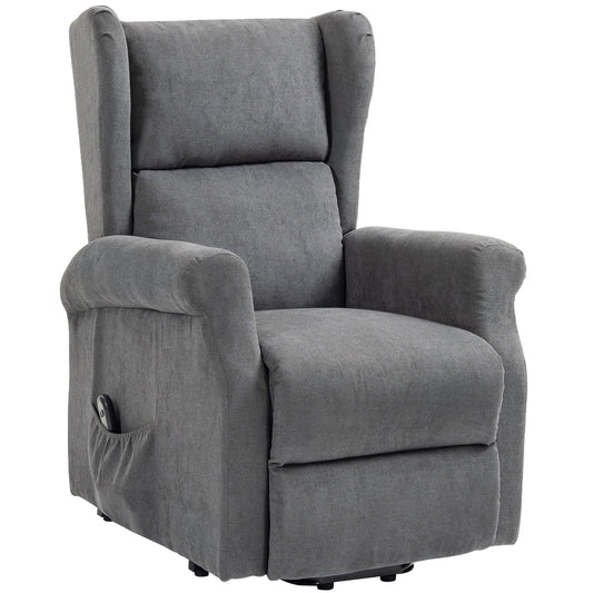 Power Lift Recliner Armchair, Electric Lift Chair for Elderly, Fabric Riser and Reclining Chair with Remote Control, Side Pockets, Extended Footrest, for Living Room, Charcoal Grey