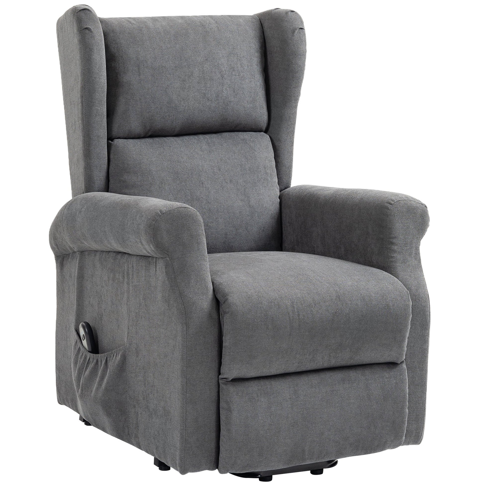 Power Lift Recliner Armchair, Electric Lift Chair for Elderly, Fabric Riser and Reclining Chair with Remote Control, Side Pockets, Extended Footrest, for Living Room, Charcoal Grey