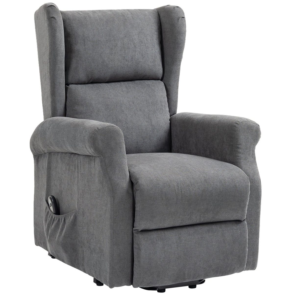 Power Lift Recliner Armchair, Electric Lift Chair for Elderly, Fabric Riser and Reclining Chair with Remote Control, Side Pockets, Extended Footrest, for Living Room, Charcoal Grey