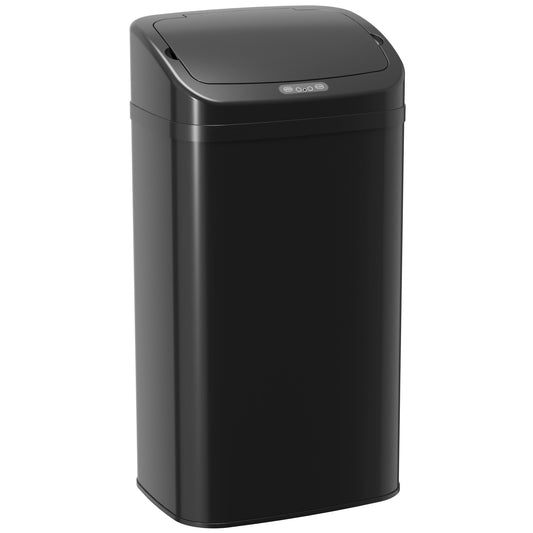 48L Sensor Bin, Galvanised Steel Kitchen Bin with Automatic Soft Close Lid and Fingerprint-Proof for Recycling and Waste, Black
