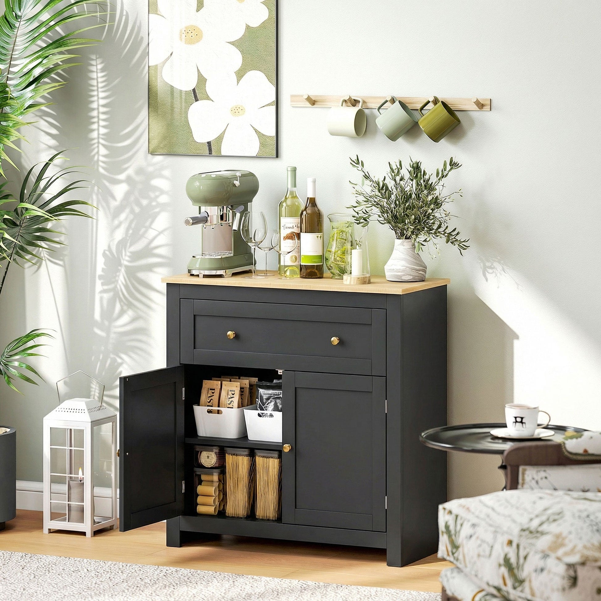 Sideboard Storage Cabinet, Modern Kitchen Cupboard with Adjustable Shelf, Drawer and Double Doors, Sideboard for Living Room, Dining Room, Hallway, Black
