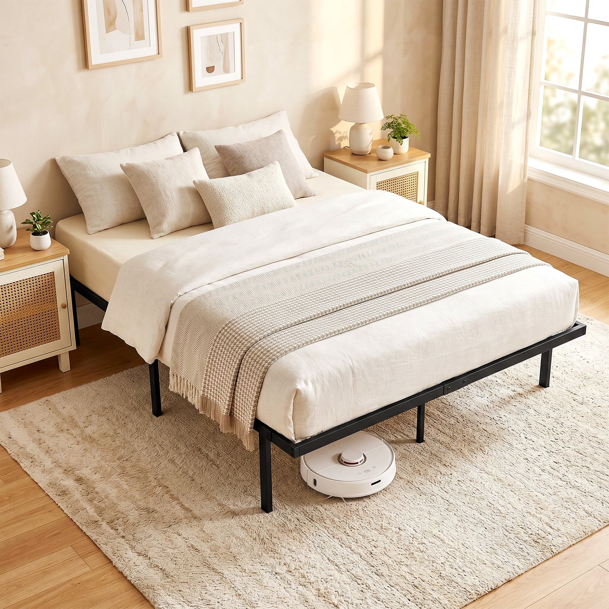 4ft6 Double Bed Frame with Underbed Storage, 35.5 cm Height, Metal Platform Bed Frame with Steel Slat Support, Noise-Free, No Box Spring Needed, Easy Assembly, Black