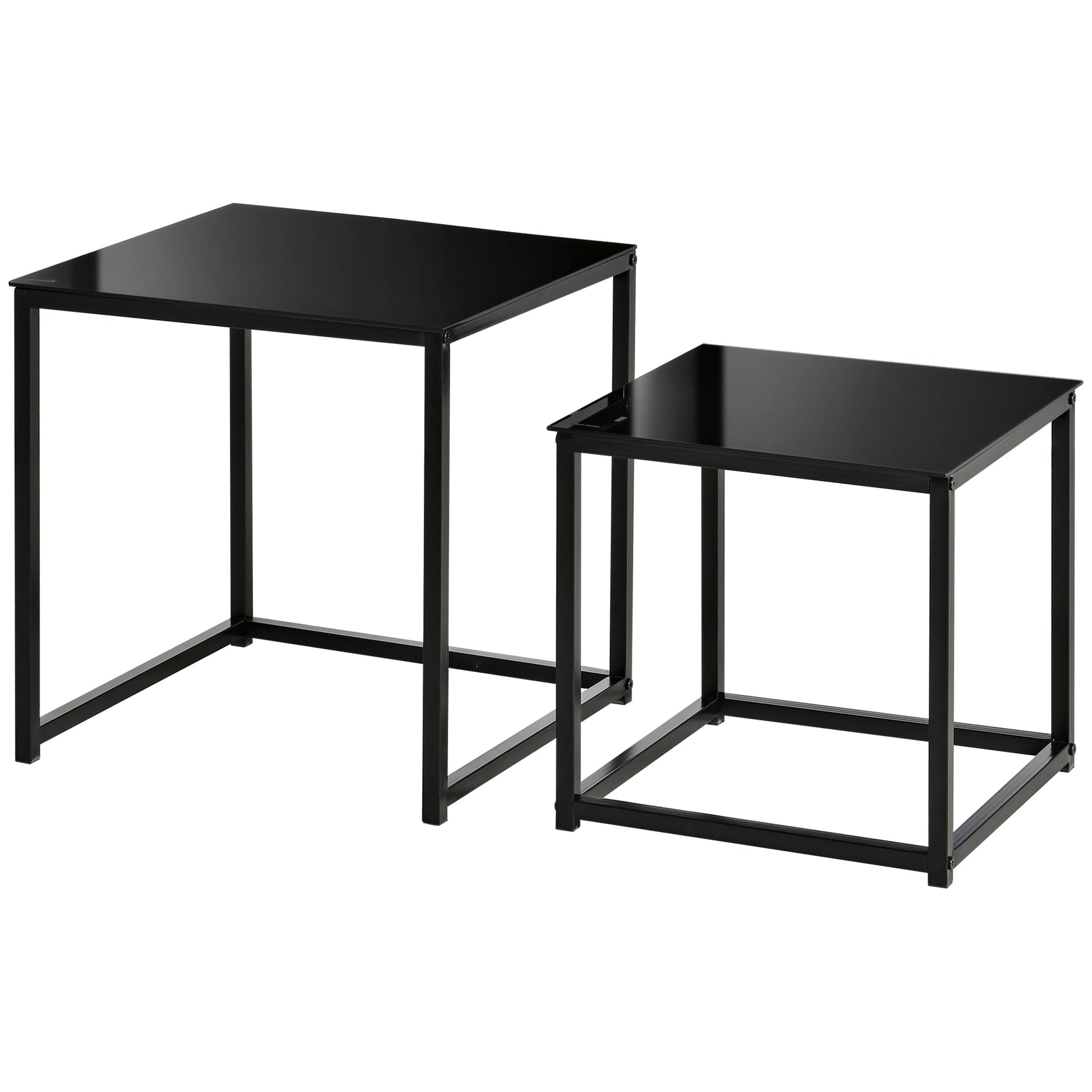 HOMCOM Nest of Tables, Set of 2 Coffee Table, Side Tables with Tempered Glass Desktop and Metal Frame for Living Room, Bedroom, Office, Black