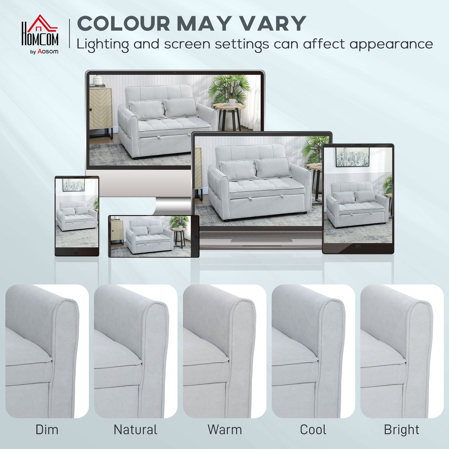 2 Seater Sofa Bed, 3-in-1 Convertible Sleeper Sofa with Click-clack Adjustable Backrest and 2 Pillows, Pull Out Corn Velvet-feel Fabric Bed Settee for Living Room, Guest Room, Light Grey