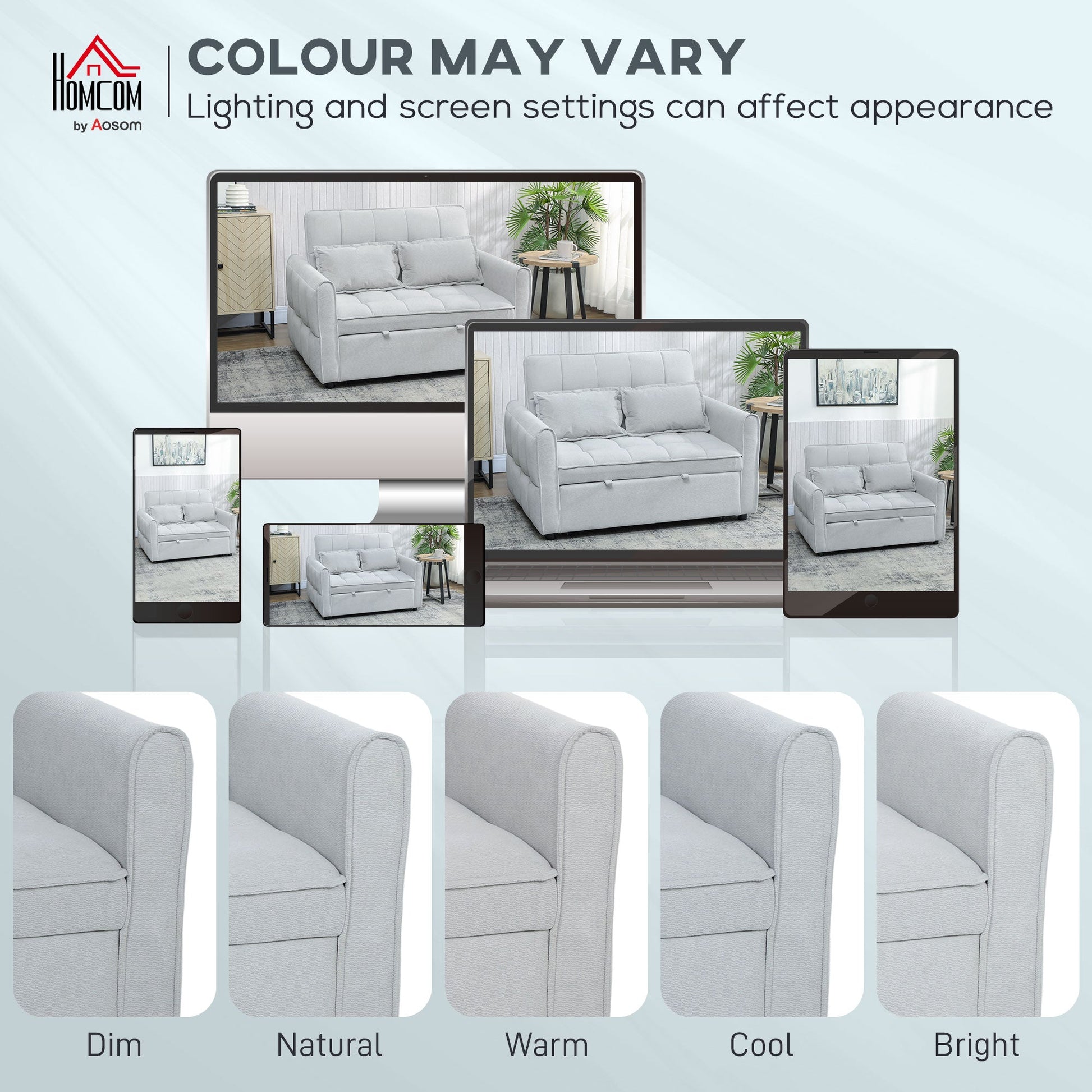 2 Seater Sofa Bed, 3-in-1 Convertible Sleeper Sofa with Click-clack Adjustable Backrest and 2 Pillows, Pull Out Corn Velvet-feel Fabric Bed Settee for Living Room, Guest Room, Light Grey