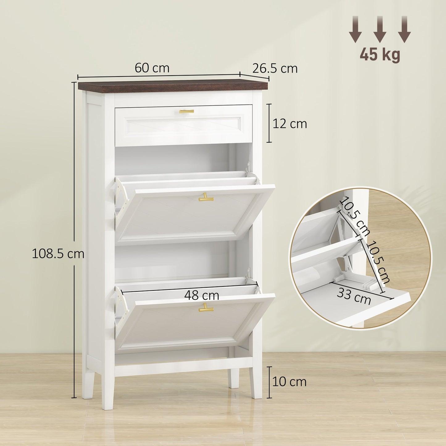 Shoe Cabinet with 2 Flip Drawers, Farmhouse Narrow Shoe Storage Cabinet with Adjustable Shelves, Storage Drawer, Freestanding for Entryway, Hallway, Living Room, Holds 8-12 Pairs, White