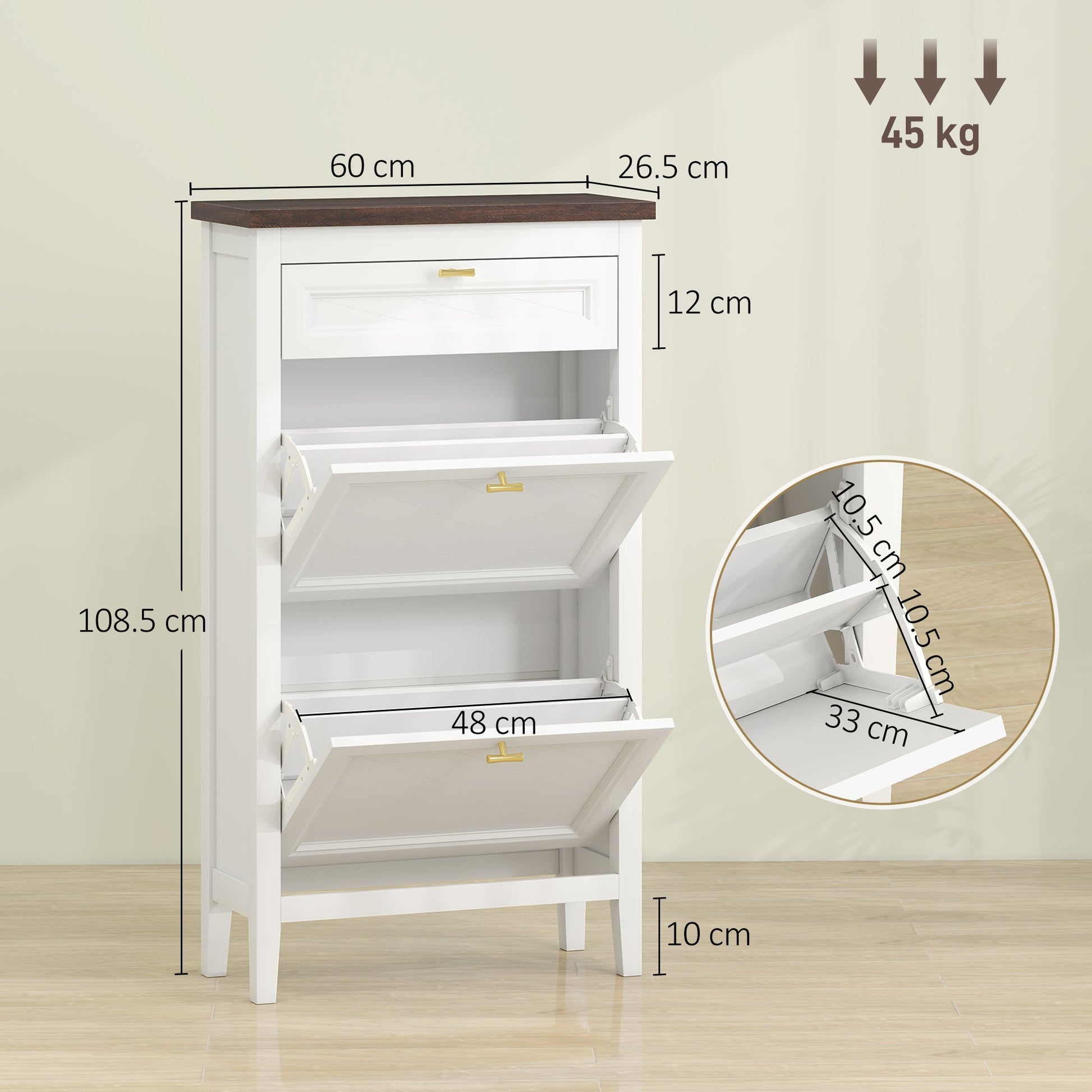 Shoe Cabinet with 2 Flip Drawers, Farmhouse Narrow Shoe Storage Cabinet with Adjustable Shelves, Storage Drawer, Freestanding for Entryway, Hallway, Living Room, Holds 8-12 Pairs, White