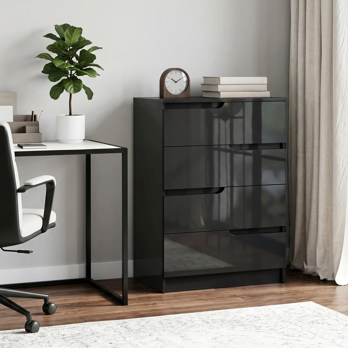 Modern Dresser with 4 Drawers, Chest of Drawers for Bedroom, Living Room, 60 x 40 x 85cm, Black