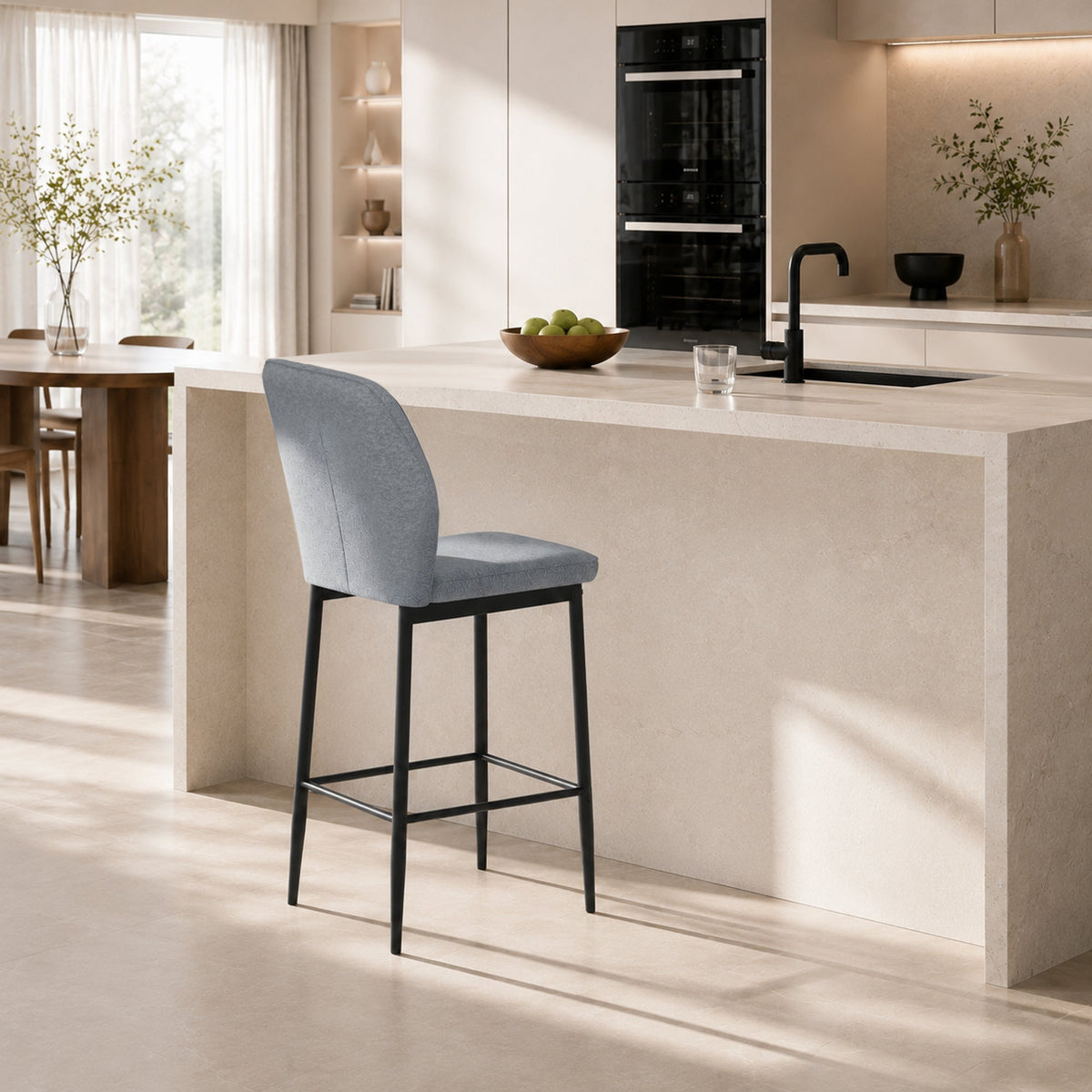 Set of 2 Velvet Bar Stools, Modern Tall Barstools with Footrest and Backrest for Kitchen Counter, Breakfast Bar, Grey