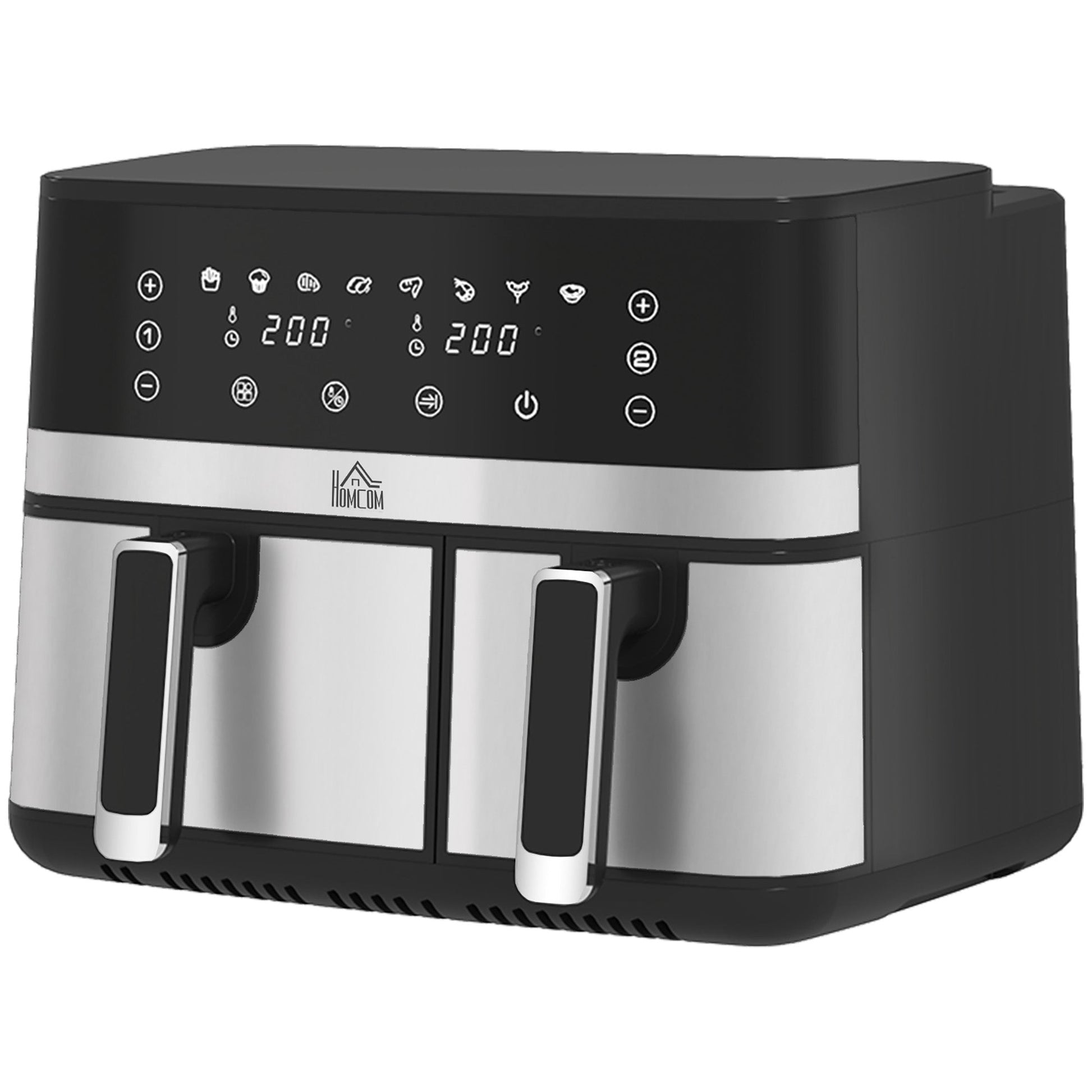 HOMCOM Dual Air Fryer, 8.5L Family Size Double Air Fryer Oven with 8-In-1 Presets, Smart Finish, Digital Display, Recipe, Timer for Oil Free & Low Fat Healthy Cooking, 2700W