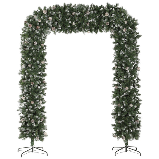 8.2 ft Snow Frosted Christmas Tree Arch, Christmas Arch Doorway Decor with 1800 Tips and 91 Pinecones, Artificial Xmas Tree with Metal Stand for Indoor, Green