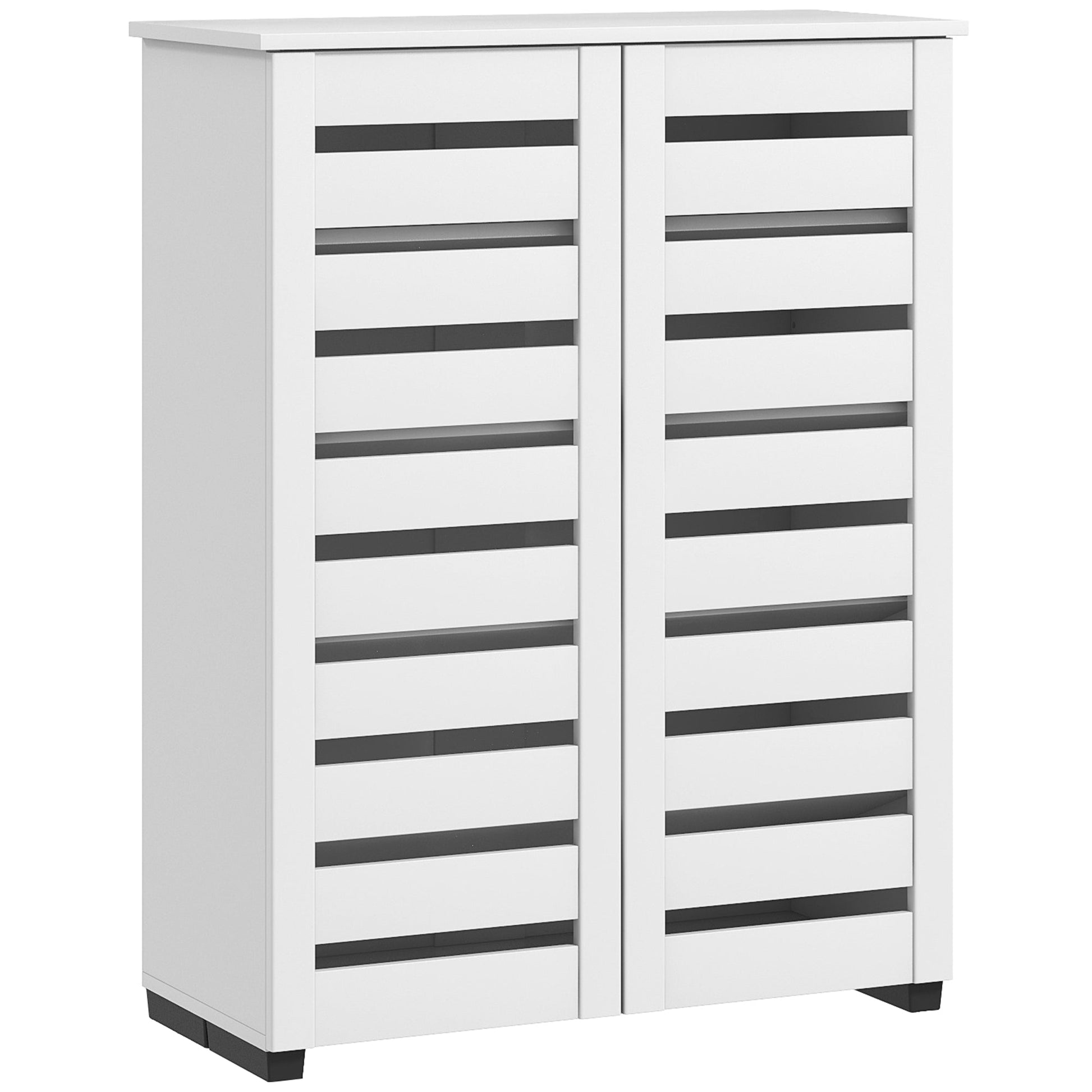 Narrow Shoe Cabinet for Entryway, 5-Tier Slim Shoe Storage Cabinet with 2 Slatted Doors and Adjustable Shelves for 15 Pairs, White
