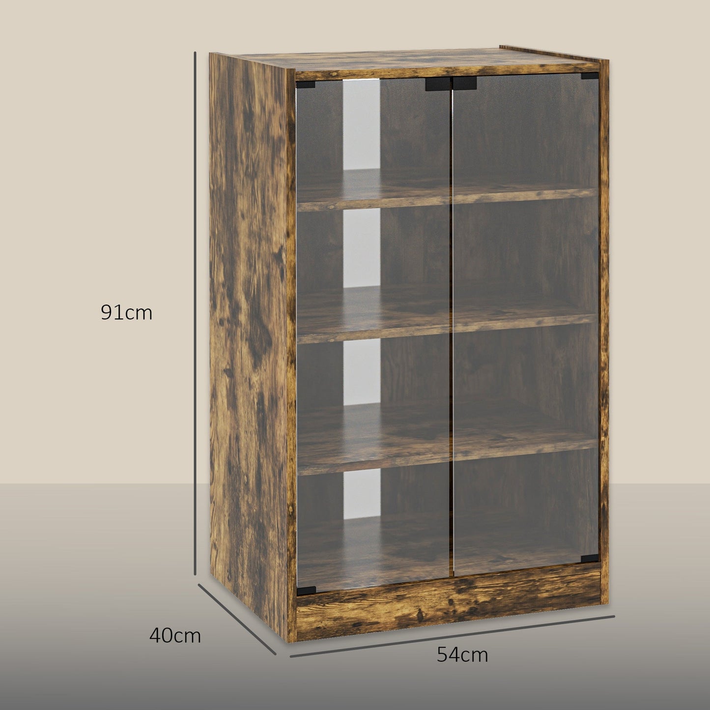 Record Player Stand with Storage, 4-Tier Hi-Fi Stand, Media Cabinet with Adjustable Shelves, Push-to-Open Glass Doors and Cable Management for Music Room and Living Room, Rustic Brown