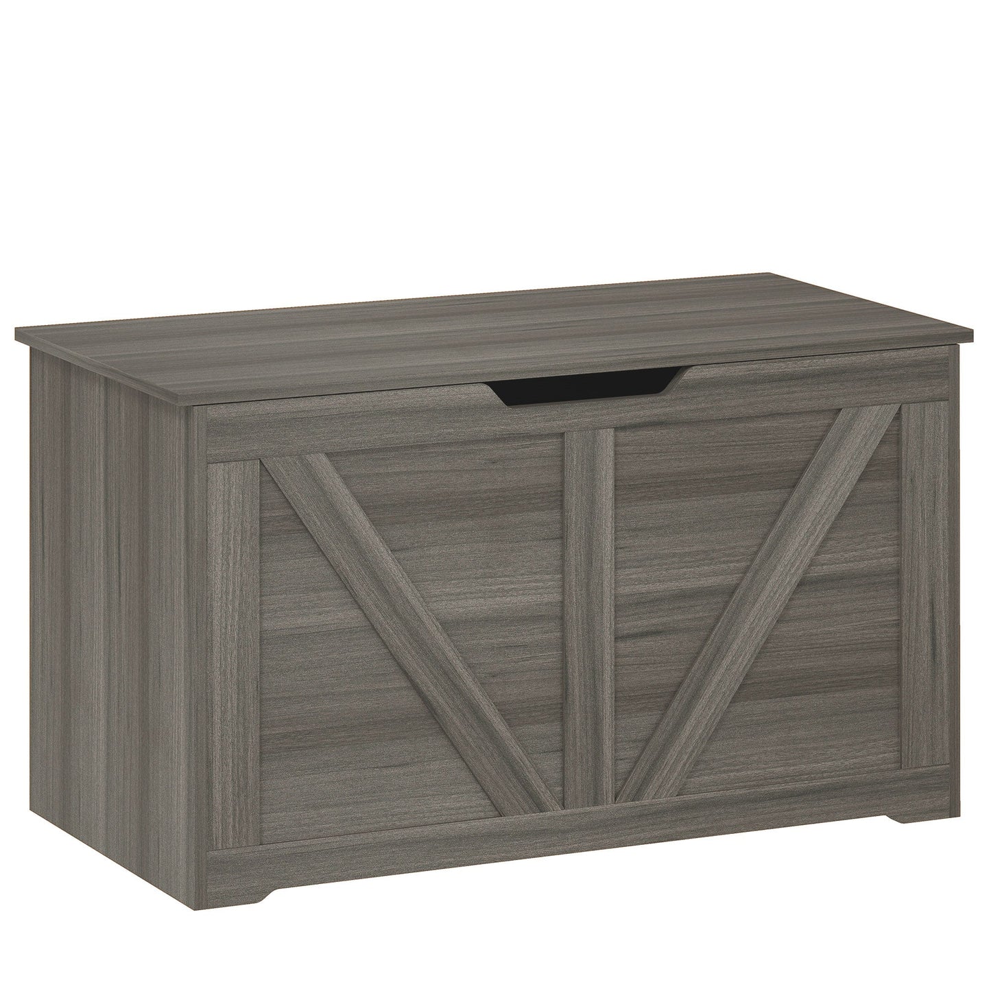 100L Storage Chest, Shoe Storage Trunk Bench Box with Safety Hinge and U-shaped Cut-out Pull, Blanket Box Ottoman for Bedroom, Living Room, Entryway, 80 x 40 x 45 cm, Dark Grey Wood-Effect