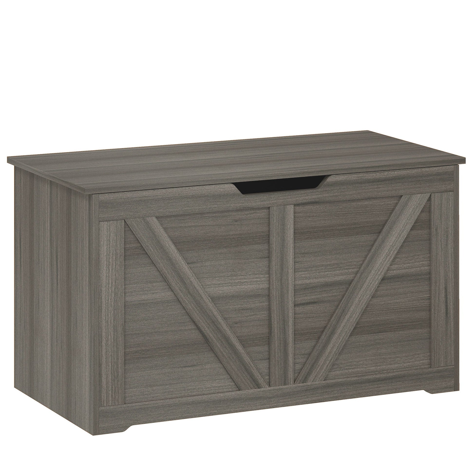 100L Storage Chest, Shoe Storage Trunk Bench Box with Safety Hinge and U-shaped Cut-out Pull, Blanket Box Ottoman for Bedroom, Living Room, Entryway, 80 x 40 x 45 cm, Dark Grey Wood-Effect