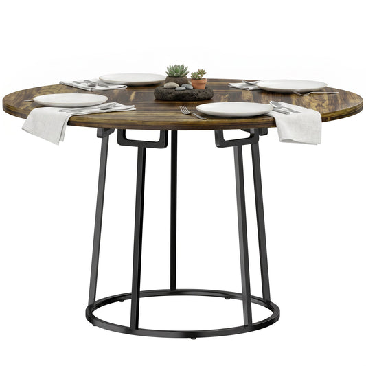 Modern Industrial Dining Table for 4-6 People, 120 cm Round Kitchen Table with Spliced Top and Conical Metal Base for Dining Room, Kitchen, Living Room, Rustic Brown
