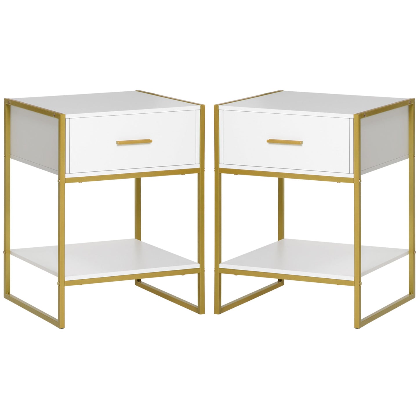 HOMCOM Bedside Table Set of 2, Modern Side Table with Drawer and Shelf, Nightstand for Bedroom, White