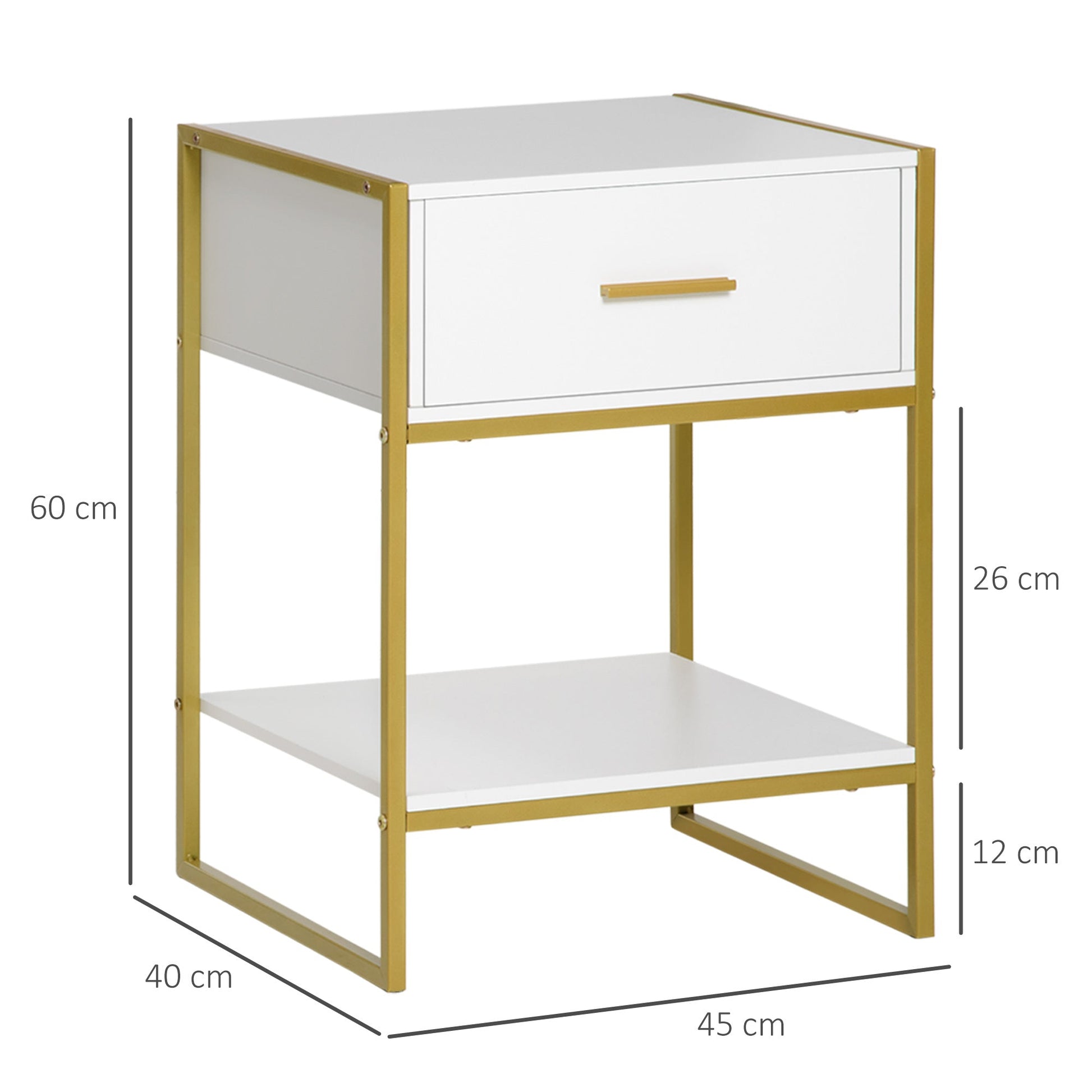HOMCOM Bedside Table Set of 2, Modern Side Table with Drawer and Shelf, Nightstand for Bedroom, White
