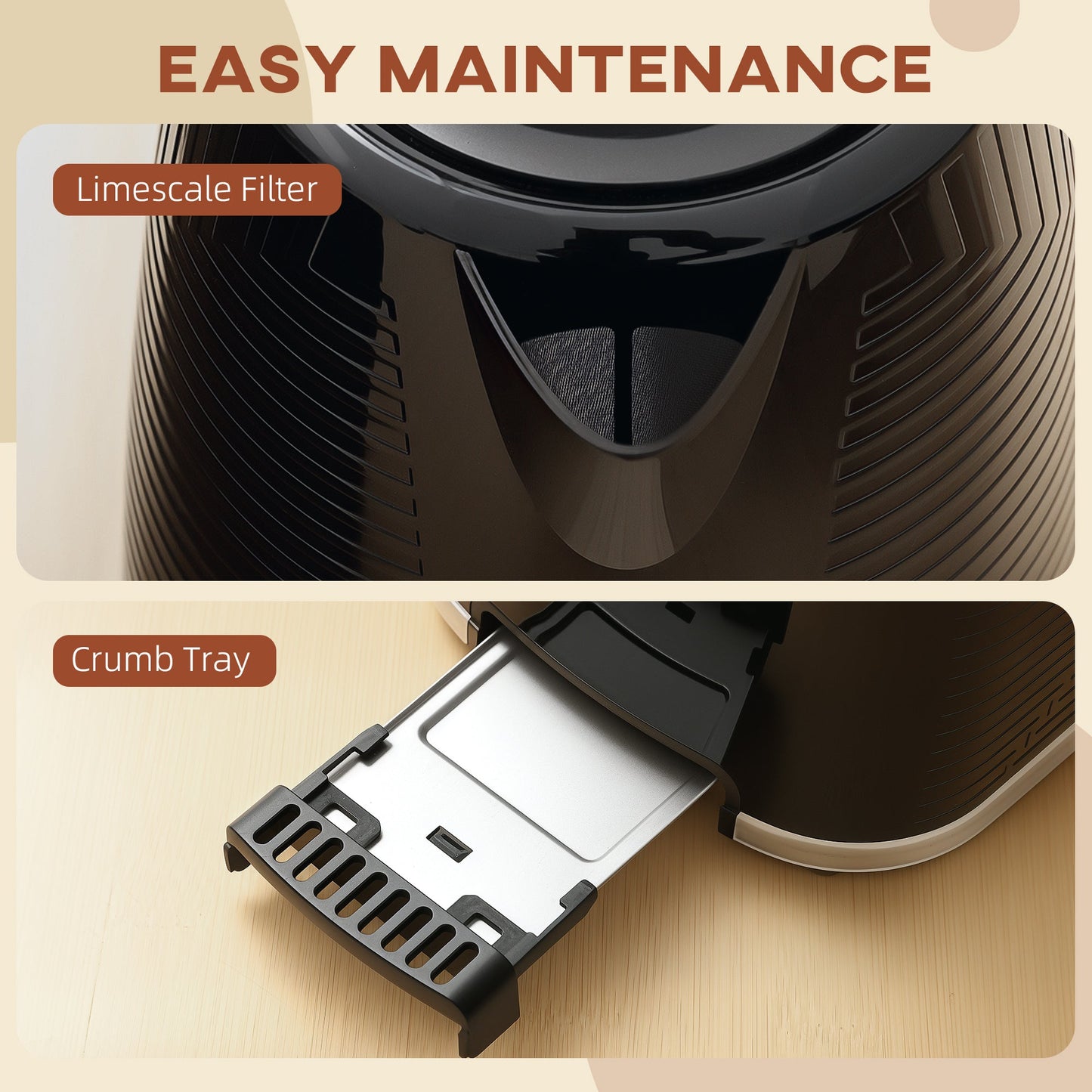 Kettle and Toaster Set, 1.7L 3000W Rapid Boil Jug Kettle with Otter Thermostat, Limescale Filter, 2 Slice Toaster with 7 Browning Controls, Crumb Tray, Black