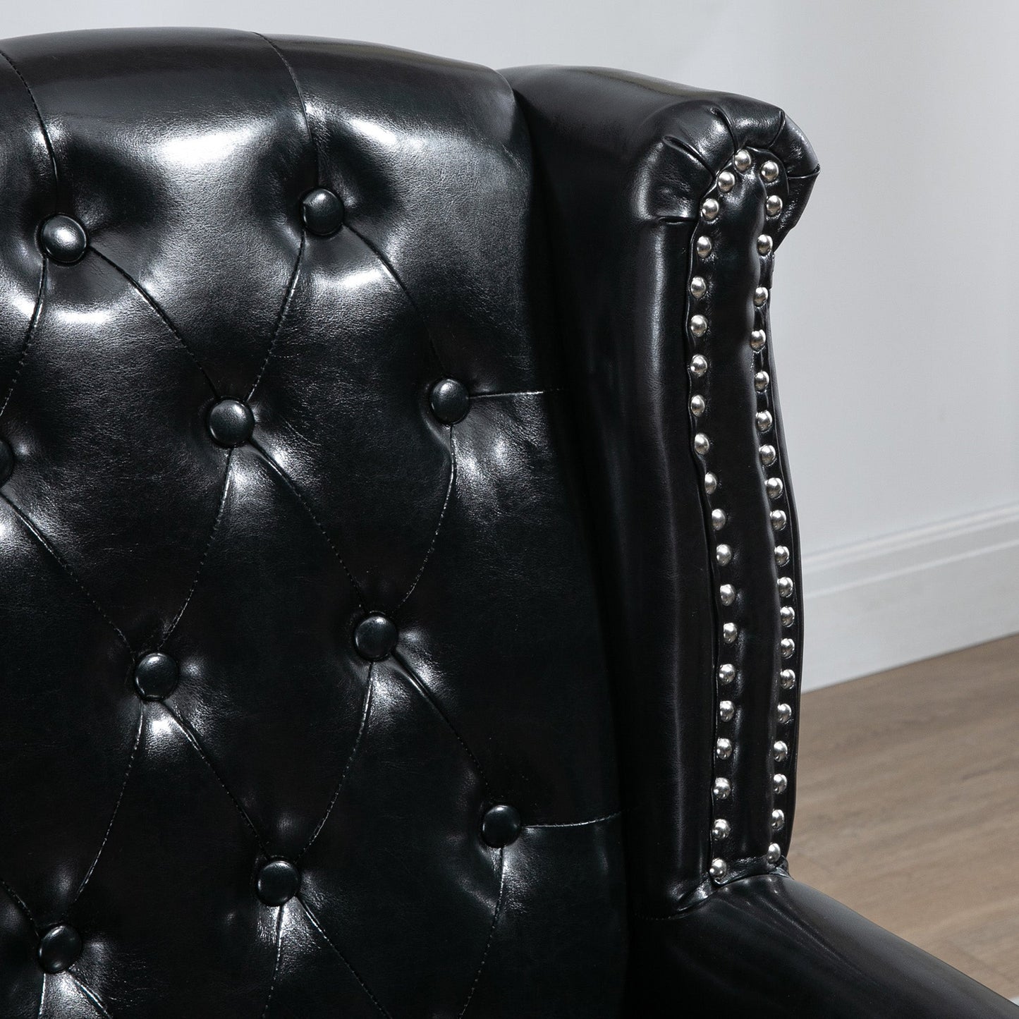 HOMCOM Wingback Armchair, Chesterfield-style PU Leather Fireside Chair, Button Tufted Accent Chair with Nailhead Trim for Living Room, Bedroom, Home Office, Black
