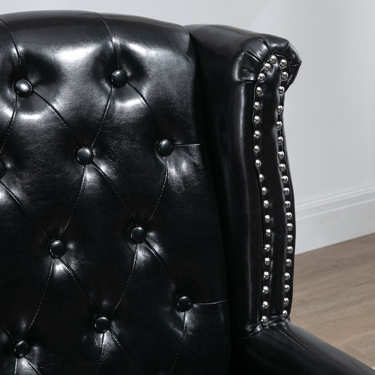 HOMCOM Wingback Armchair, Chesterfield-style PU Leather Fireside Chair, Button Tufted Accent Chair with Nailhead Trim for Living Room, Bedroom, Home Office, Black