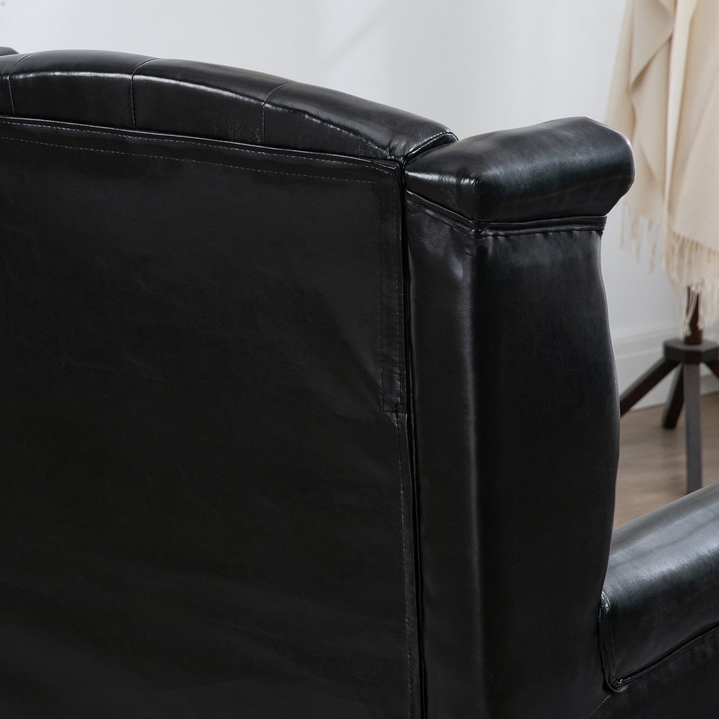 HOMCOM Wingback Armchair, Chesterfield-style PU Leather Fireside Chair, Button Tufted Accent Chair with Nailhead Trim for Living Room, Bedroom, Home Office, Black