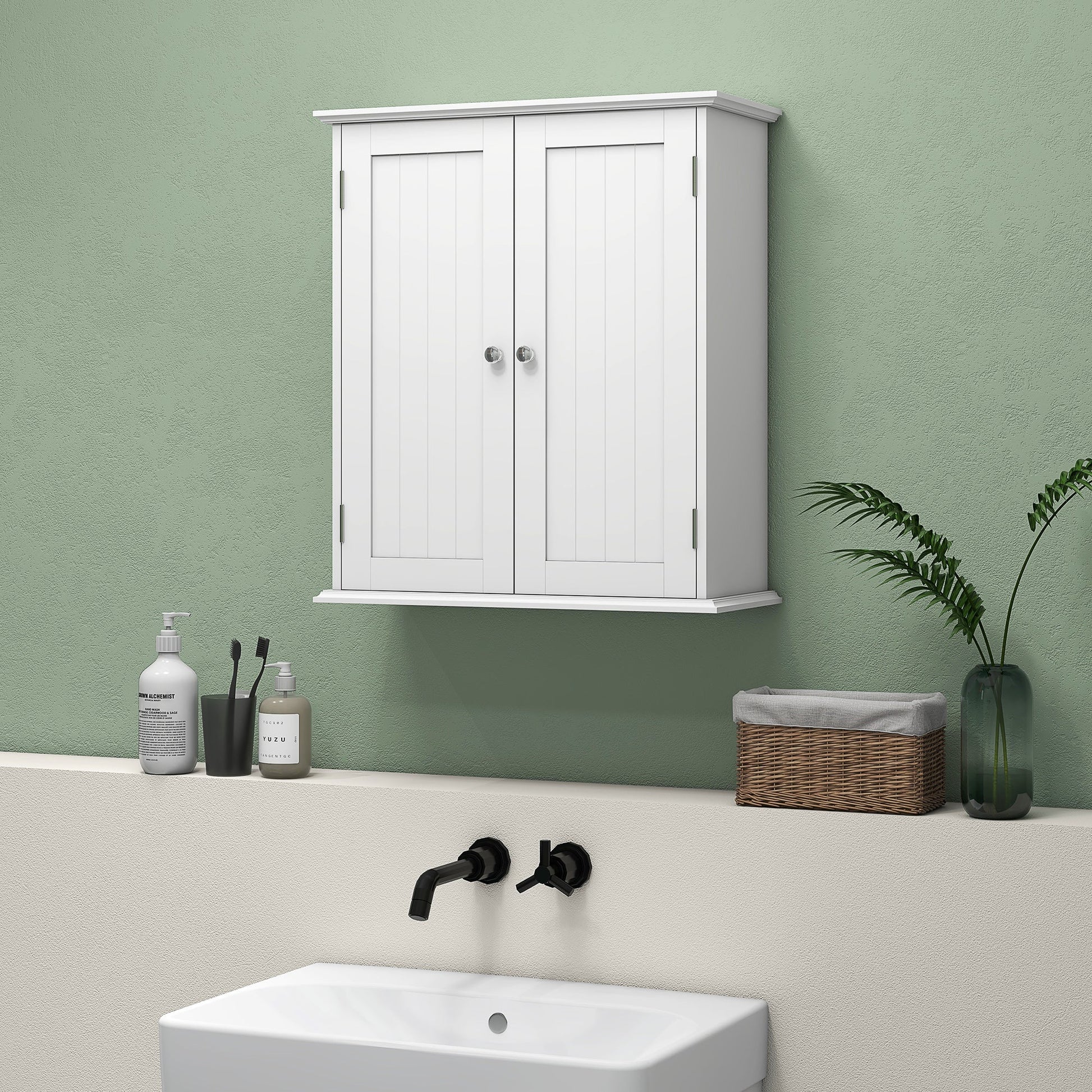 Bathroom Wall Cabinet, 3-Tier Wall-Mounted Bathroom Storage Cabinet with Adjustable Shelf, 2 Doors, Space Saver Medicine Cupboard, 53 x 22 x 61 cm, White