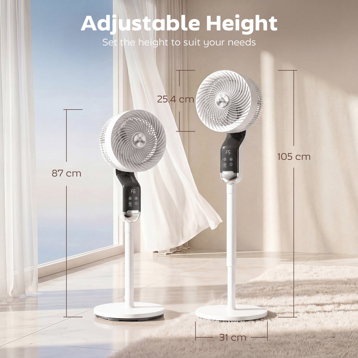 20 dB Silent Standing Fan for Bedroom, 41" Pedestal Fan with Remote, 85° Oscillating, 8 Speeds, Adjustable Height, 12H Timer, Aroma Diffuser, LED Display, White