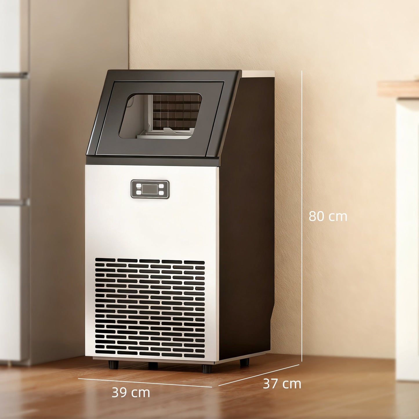 Commercial Ice Maker Machine, Freestanding Stainless Steel Ice Machine with Self-Cleaning, LCD Display, 45kg/24 Hours and 11kg Storage for Home, Office, Bar, Restaurant