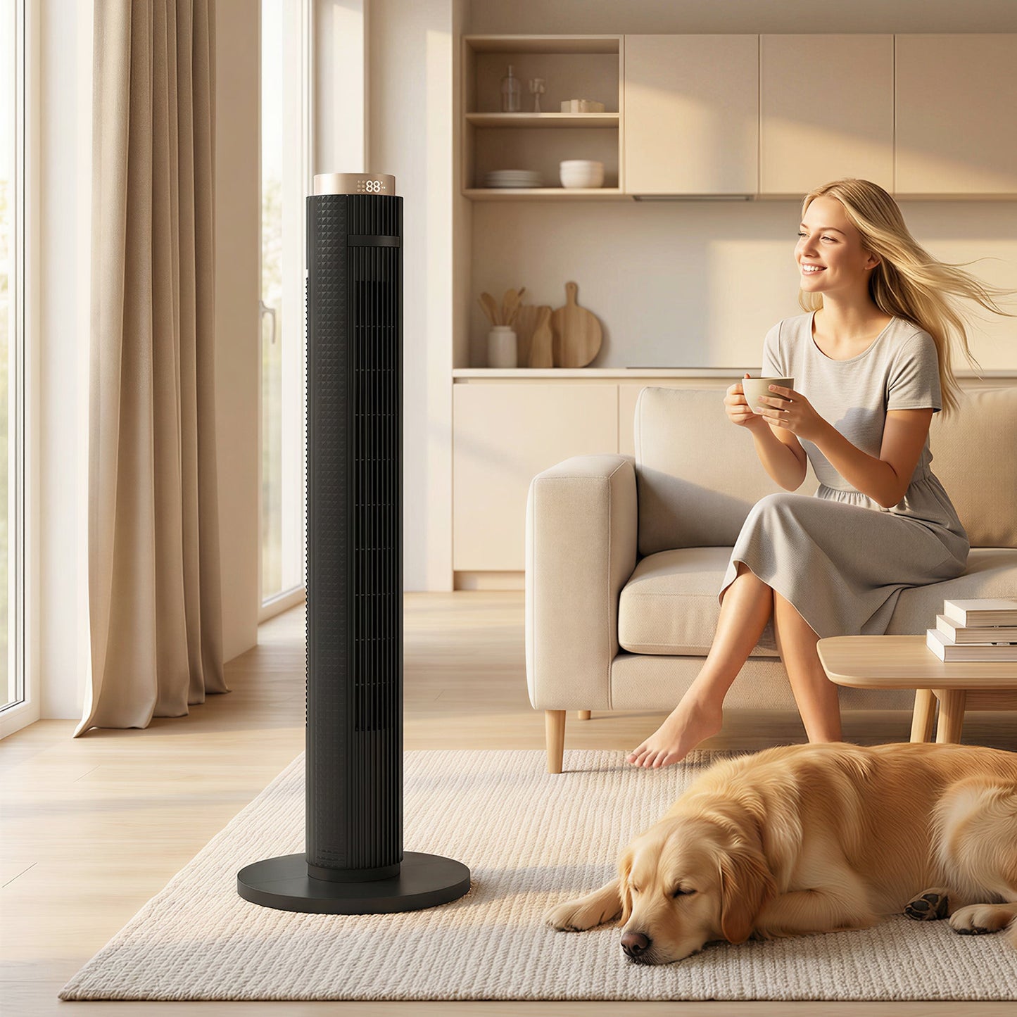 Tower Fan, Standing Floor Fan with Remote Control, WiFi App Control, 65° Oscillating, 3 Speed 4 Modes, 12 Hour Timer and Night Light for Bedroom Office, Black