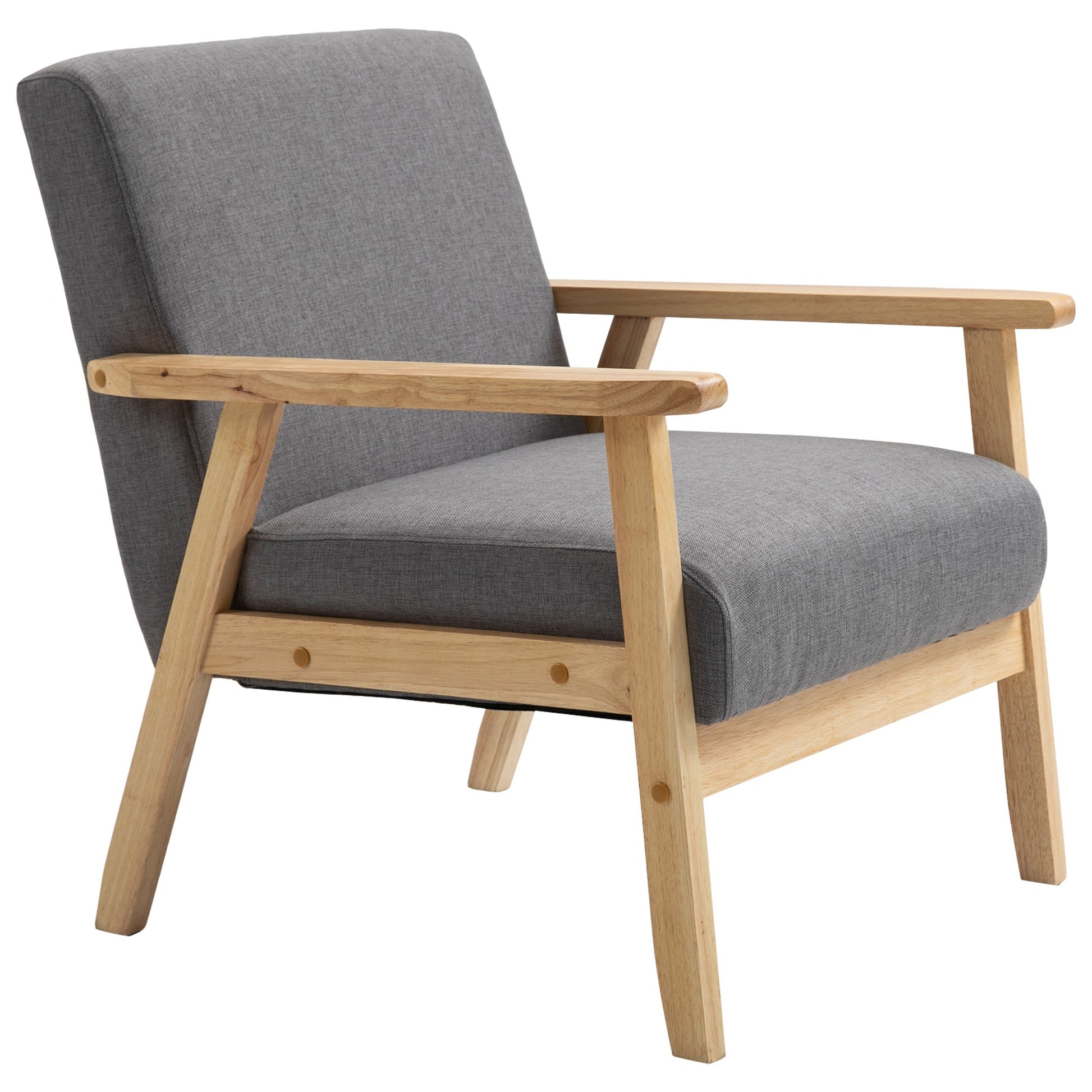 HOMCOM Accent Chair Wood Frame with Thick Linen Cushions Wide Seat Armchair Home Furniture Bedroom Office Grey