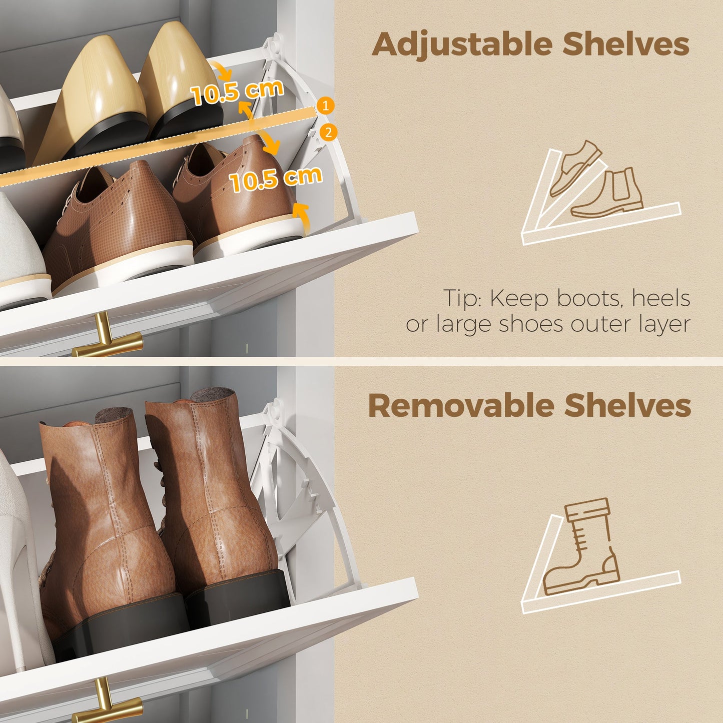 Shoe Cabinet with 3 Flip Drawers, Farmhouse Narrow Shoe Storage Cabinet with Adjustable Shelves, Freestanding for Entryway, Hallway, Living Room, Holds 12-18 Pairs, White
