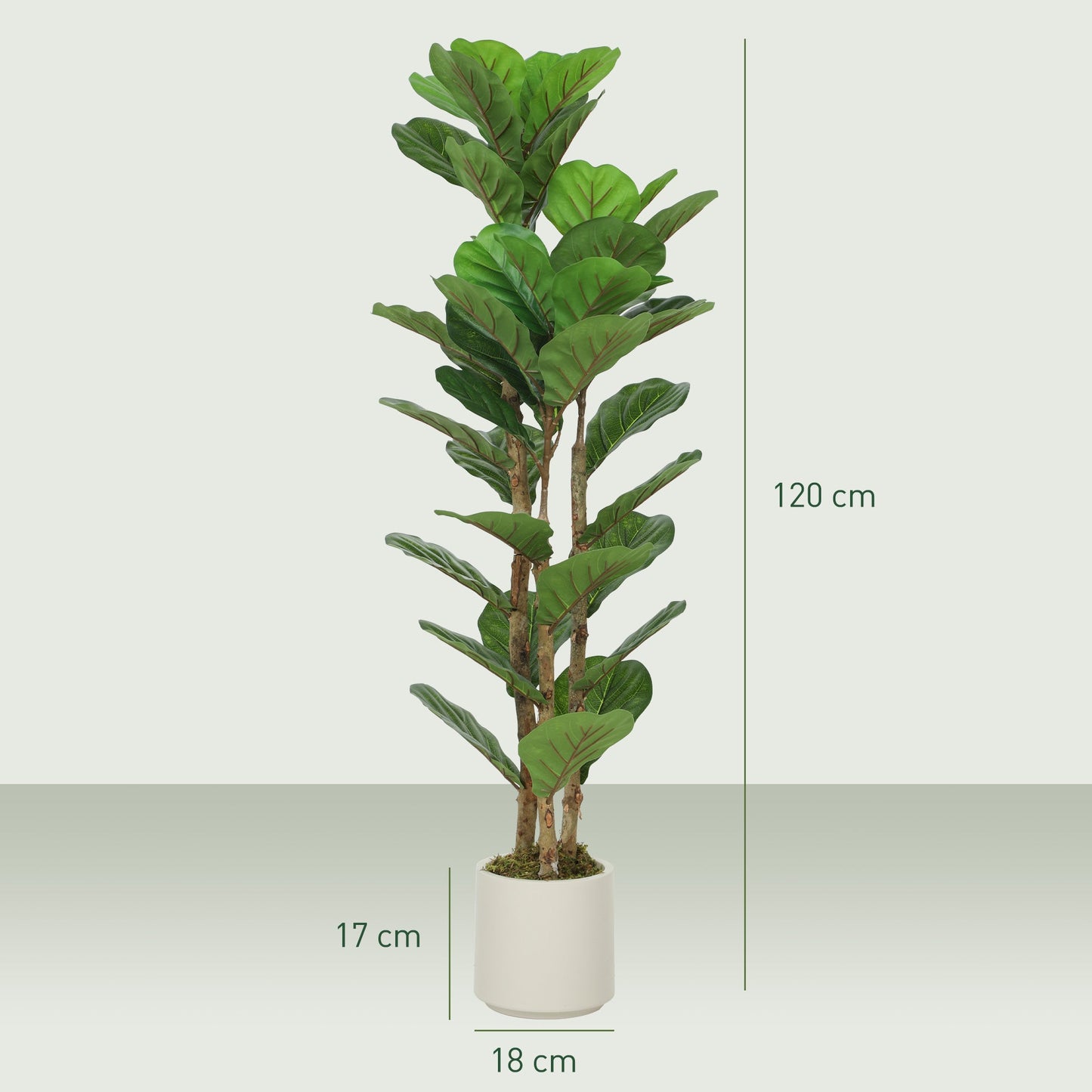 120cm Artificial Fiddle Leaf Fig Trees Set of Two with Solid Wood Trunks, Decorative Artificial Plants with 45 Leaves in Pot for Indoor Living Room Office Home Decor, Green