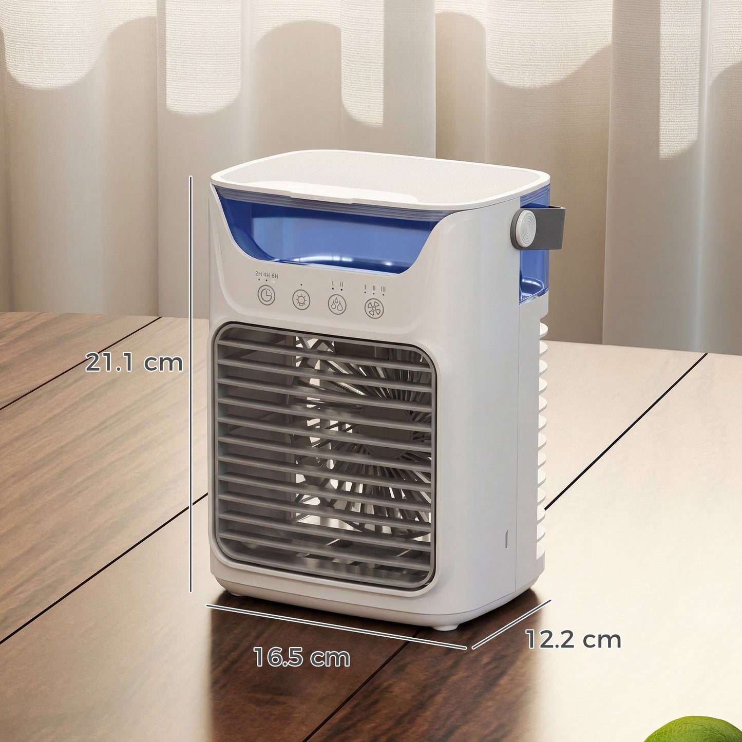 21 cm Desk Fan with Adjustable Head, 3-Speed Table Fan with 700 ml Water Tank, Small Fan with RGB Light for Bedroom, Home Office, Grey