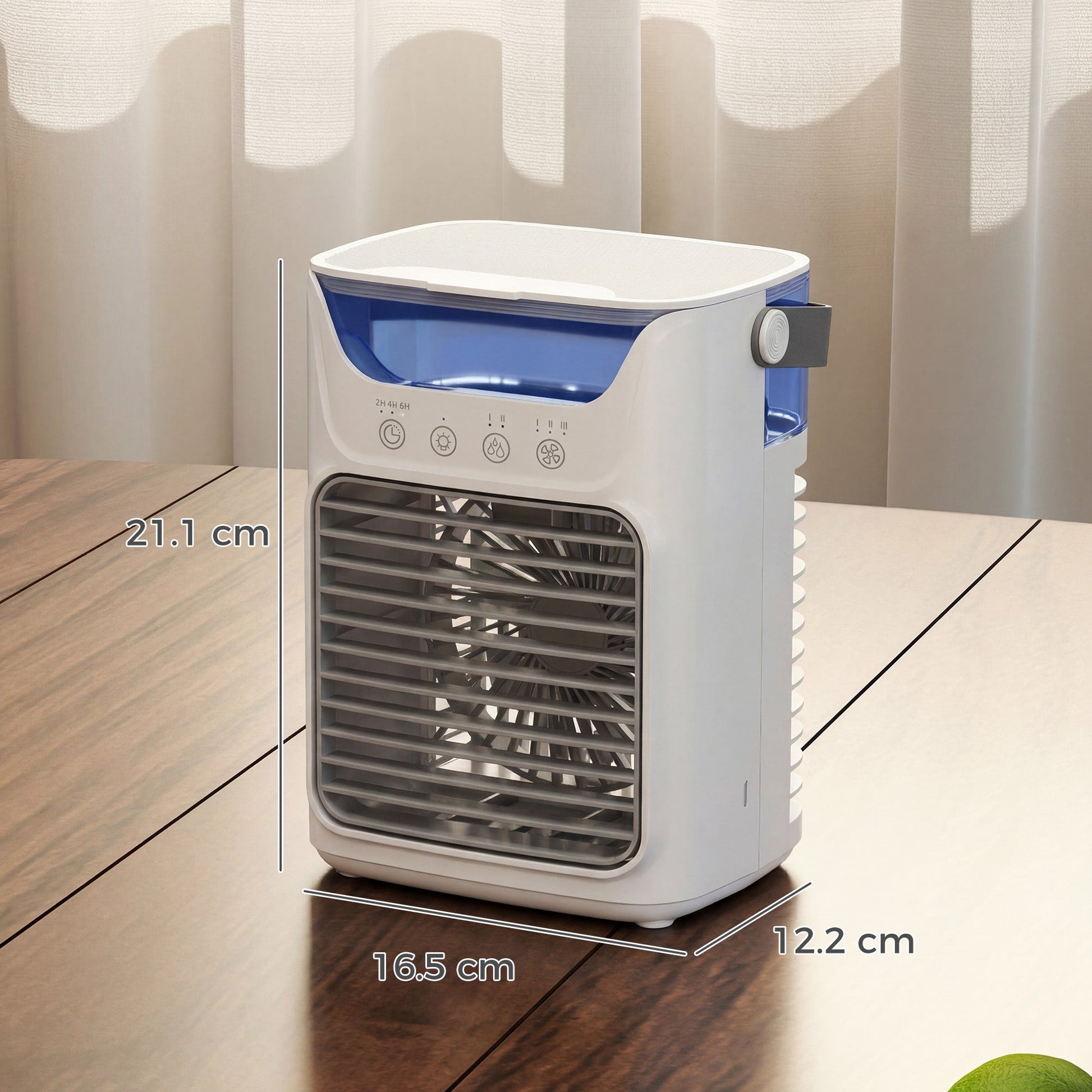 21 cm Desk Fan with Adjustable Head, 3-Speed Table Fan with 700 ml Water Tank, Small Fan with RGB Light for Bedroom, Home Office, Grey