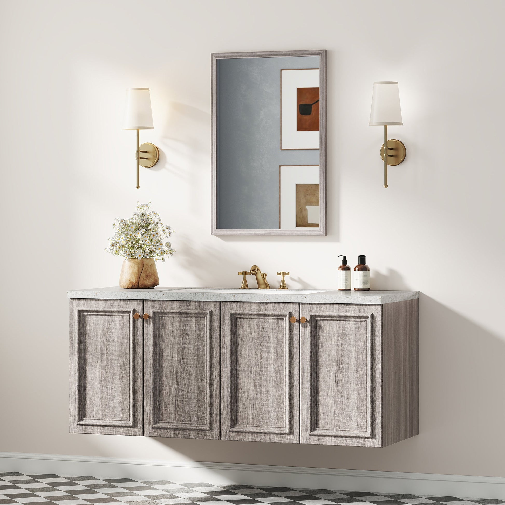 Decorative Rectangular Wall Mirror, 40W x 60H cm Wall-Mounted Bathroom Mirror for Living Room, Bedroom, Hallway, Grey Wood Grain
