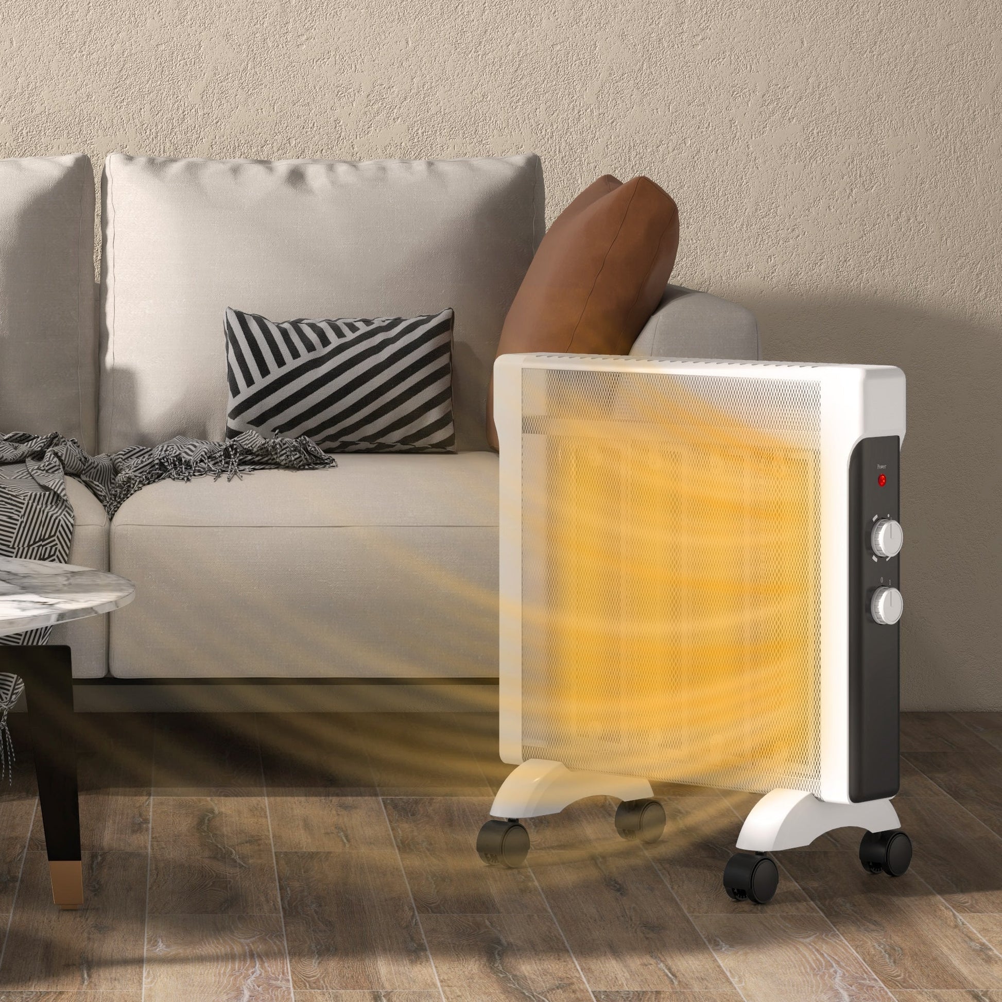 HOMCOM 2000W Mica Oil Free Panel Heater, Portable Convection Space Heater with Tip-over and Overheat Protection, 2 Heat Settings, Electric Heater for Home Office, Bedroom, White