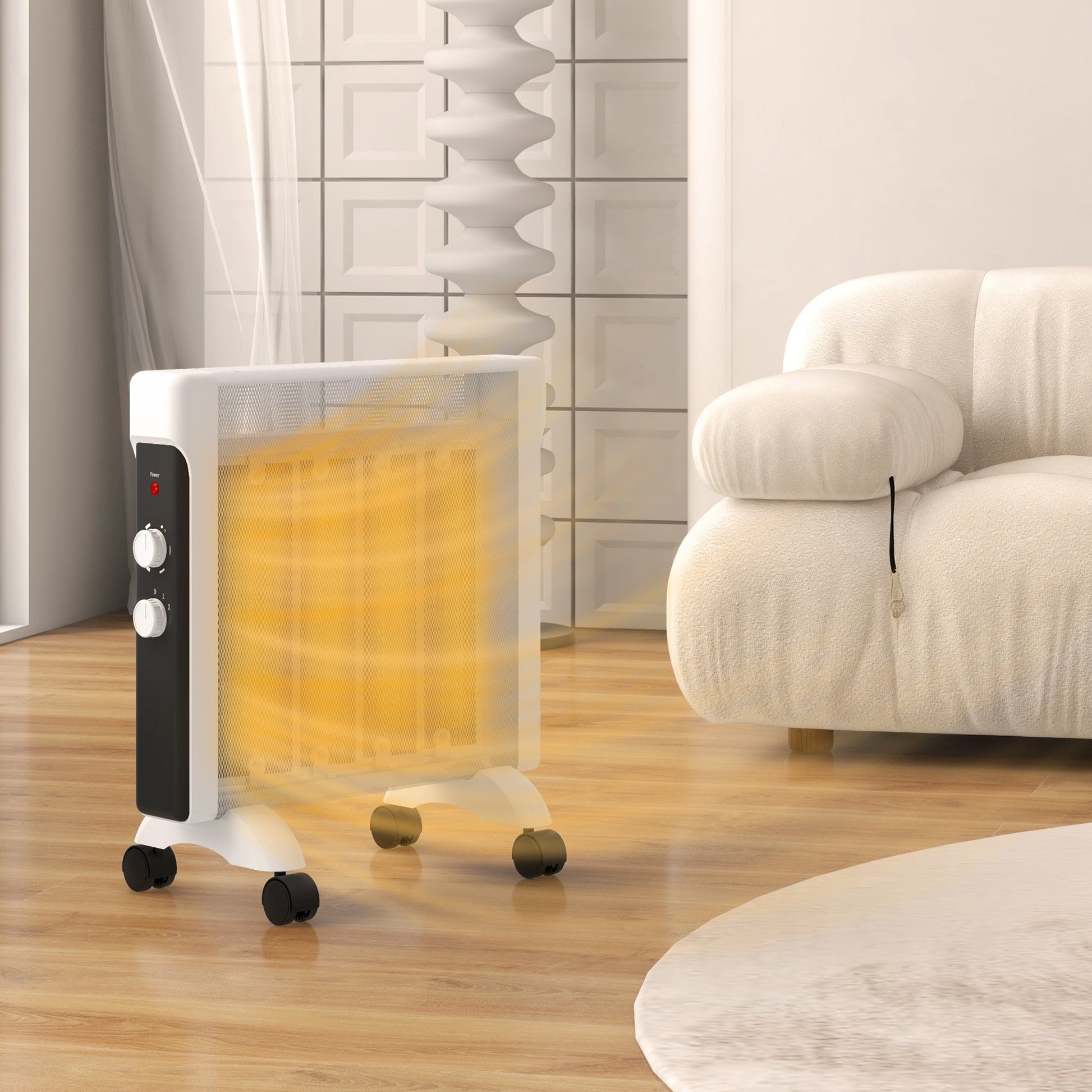 HOMCOM 2000W Mica Oil Free Panel Heater, Portable Convection Space Heater with Tip-over and Overheat Protection, 2 Heat Settings, Electric Heater for Home Office, Bedroom, White