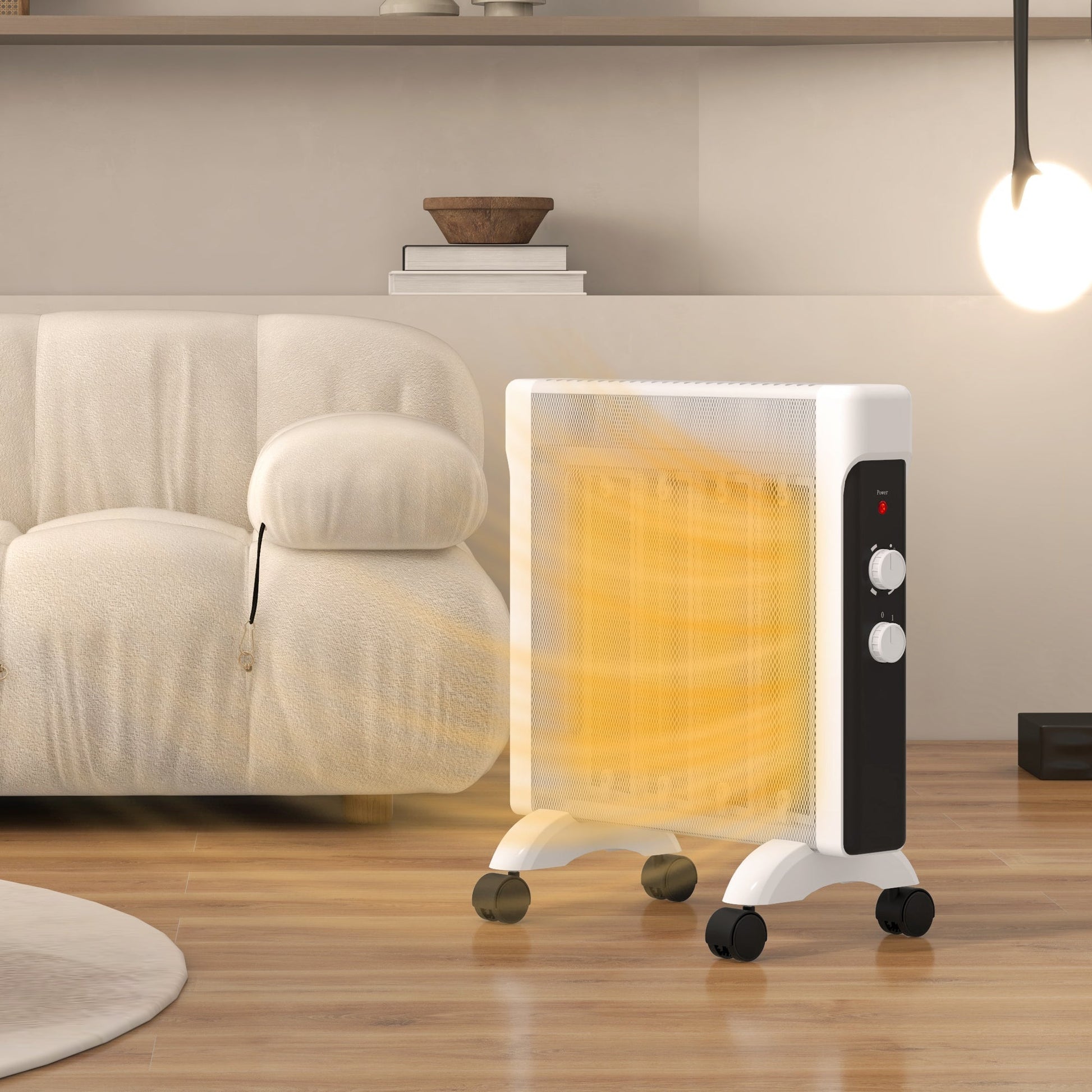 HOMCOM 2000W Mica Oil Free Panel Heater, Portable Convection Space Heater with Tip-over and Overheat Protection, 2 Heat Settings, Electric Heater for Home Office, Bedroom, White