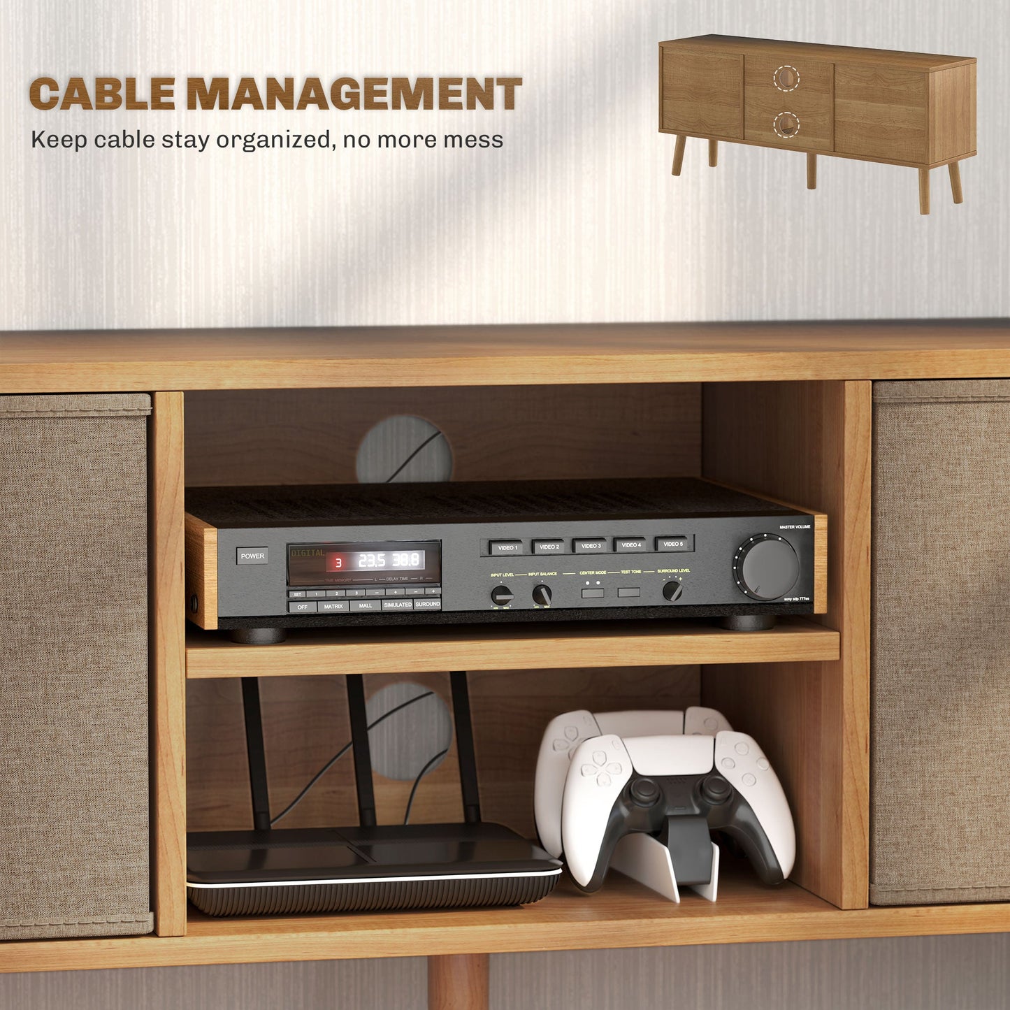 HOMCOM TV Cabinet Stand Unit for TVs up to 50" Flat Screen with Foldable Drawers and Shelves, Entertainment Centre for Living Room, Bedroom Brown